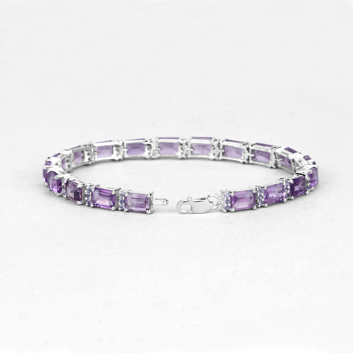 21.84 Carat Genuine Amethyst and Rhodolite Granet .925 Sterling Silver Bracelet