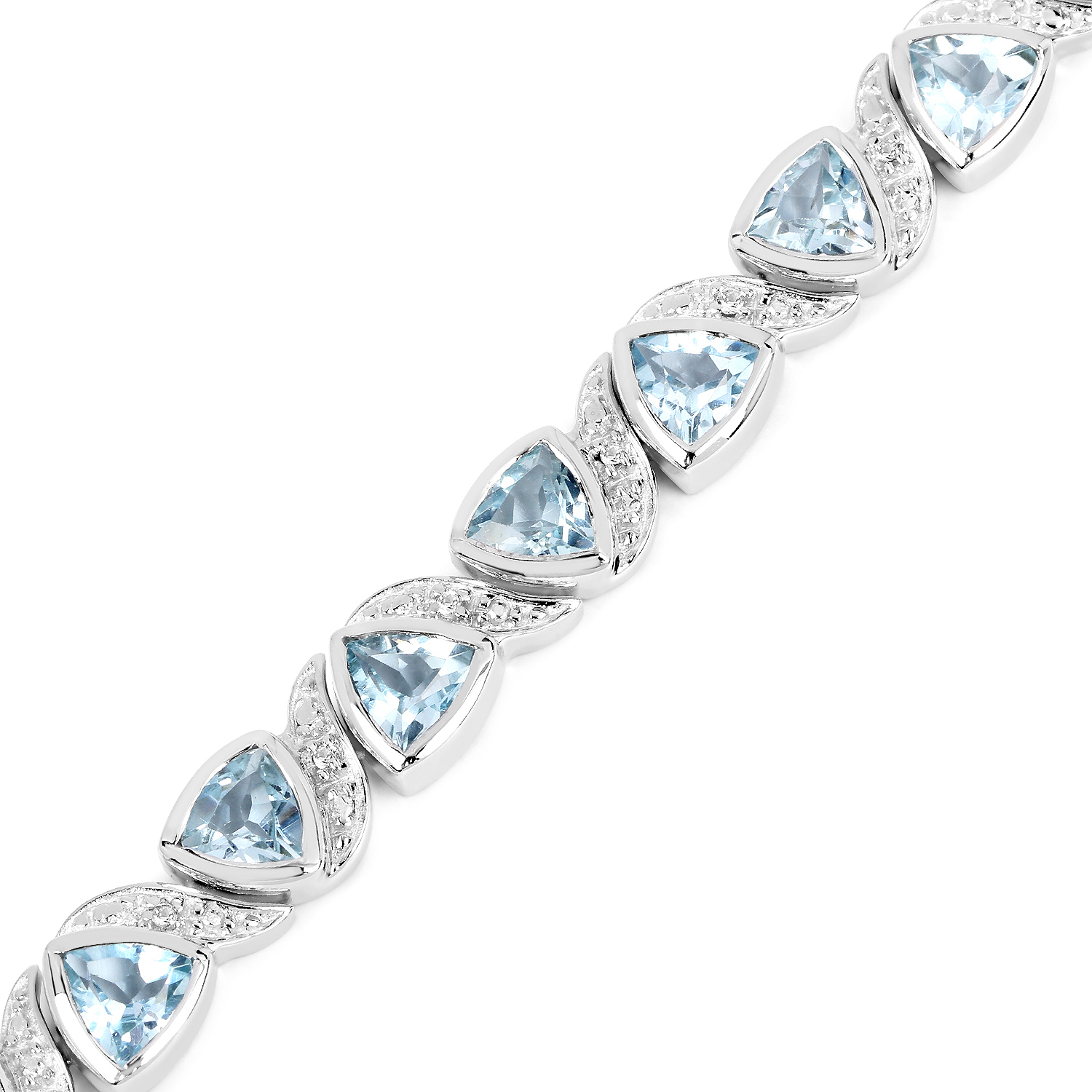 10.03 Carat Genuine Blue Topaz and White Topaz .925 Sterling Silver Bracelet