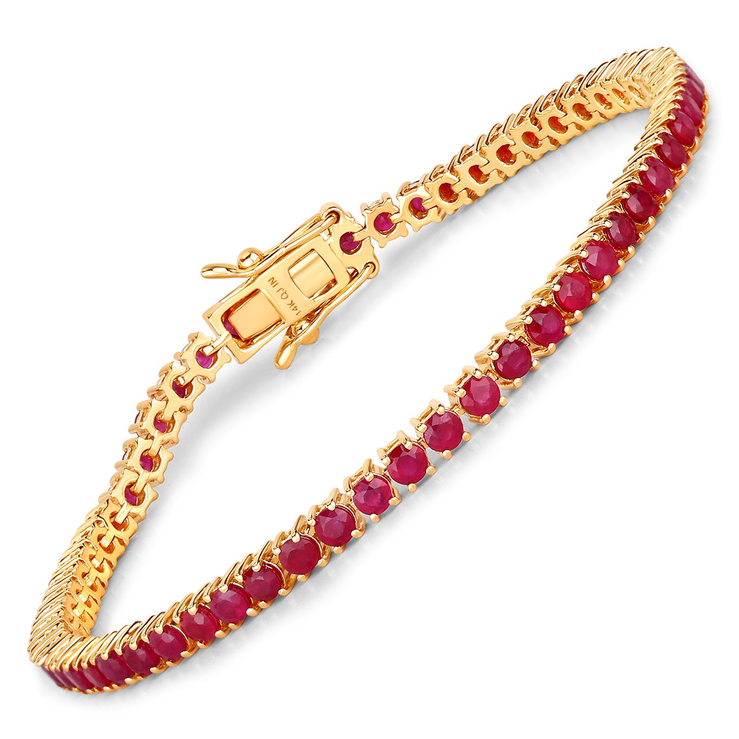 6.38 Carat Genuine Mozambique Ruby 14K Yellow Gold Bracelet