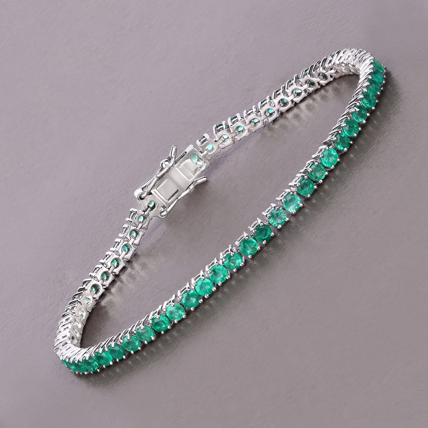 4.93 Carat Genuine Zambian Emerald 14K White Gold Bracelet