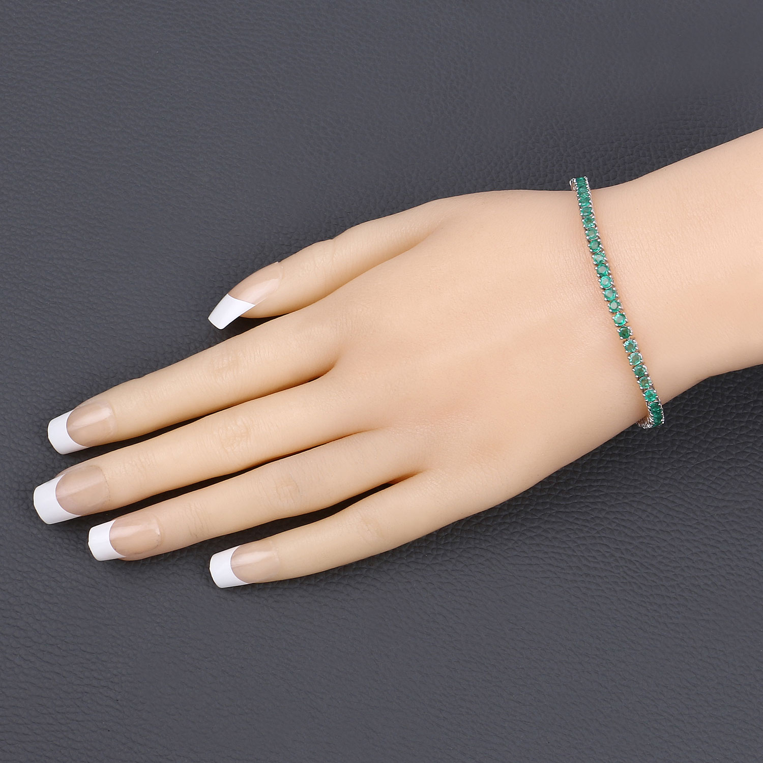 4.93 Carat Genuine Zambian Emerald 14K White Gold Bracelet