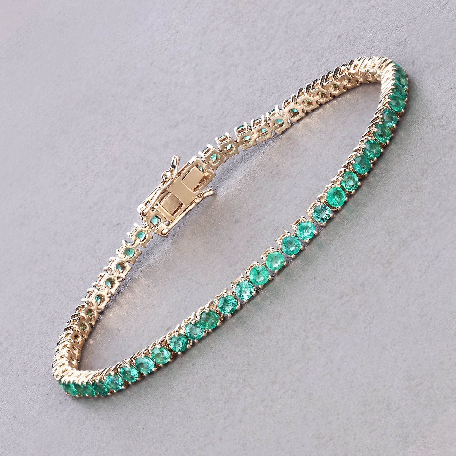 4.93 Carat Genuine Zambian Emerald 14K Yellow Gold Bracelet