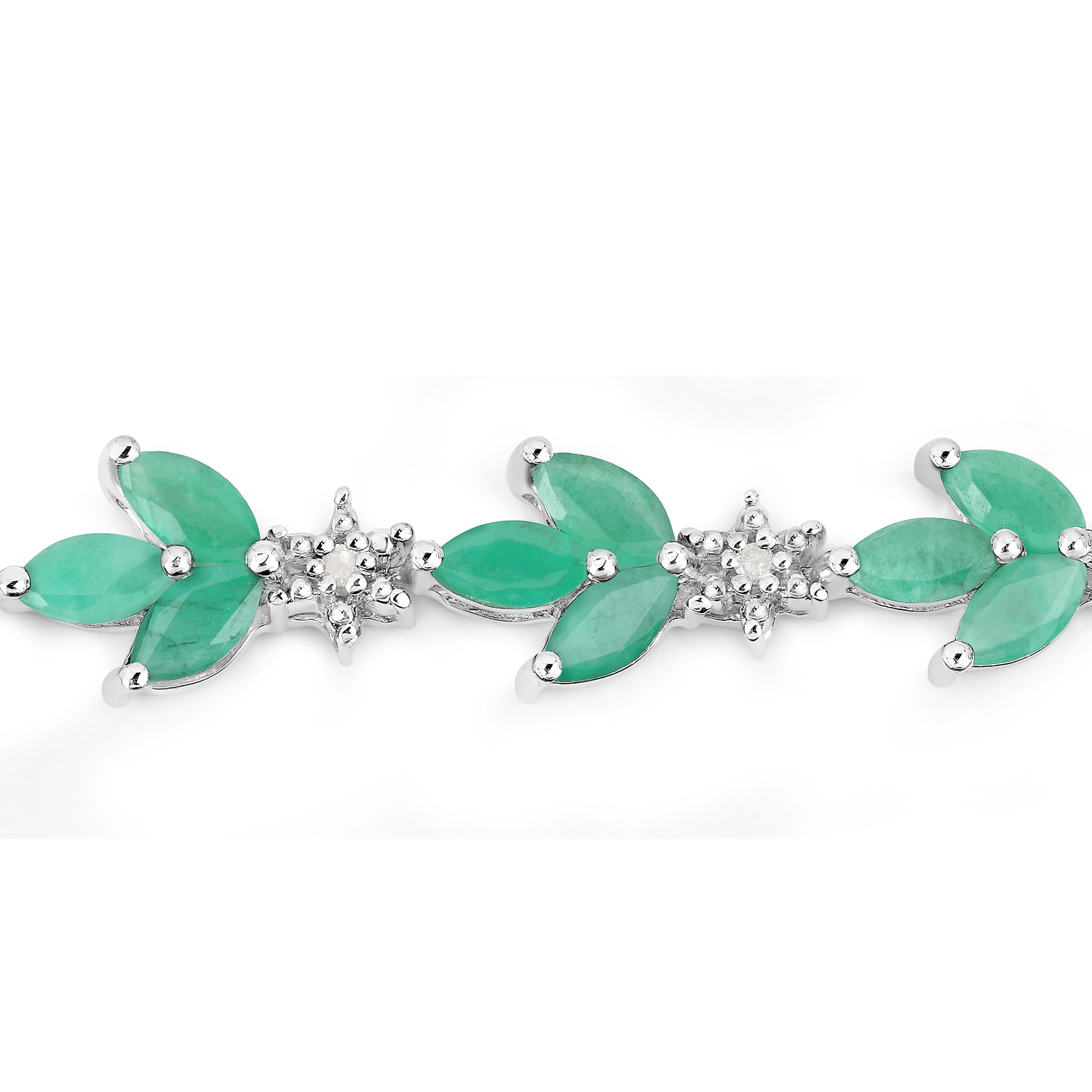 5.57 Carat Genuine Emerald and White Diamond .925 Sterling Silver Bracelet