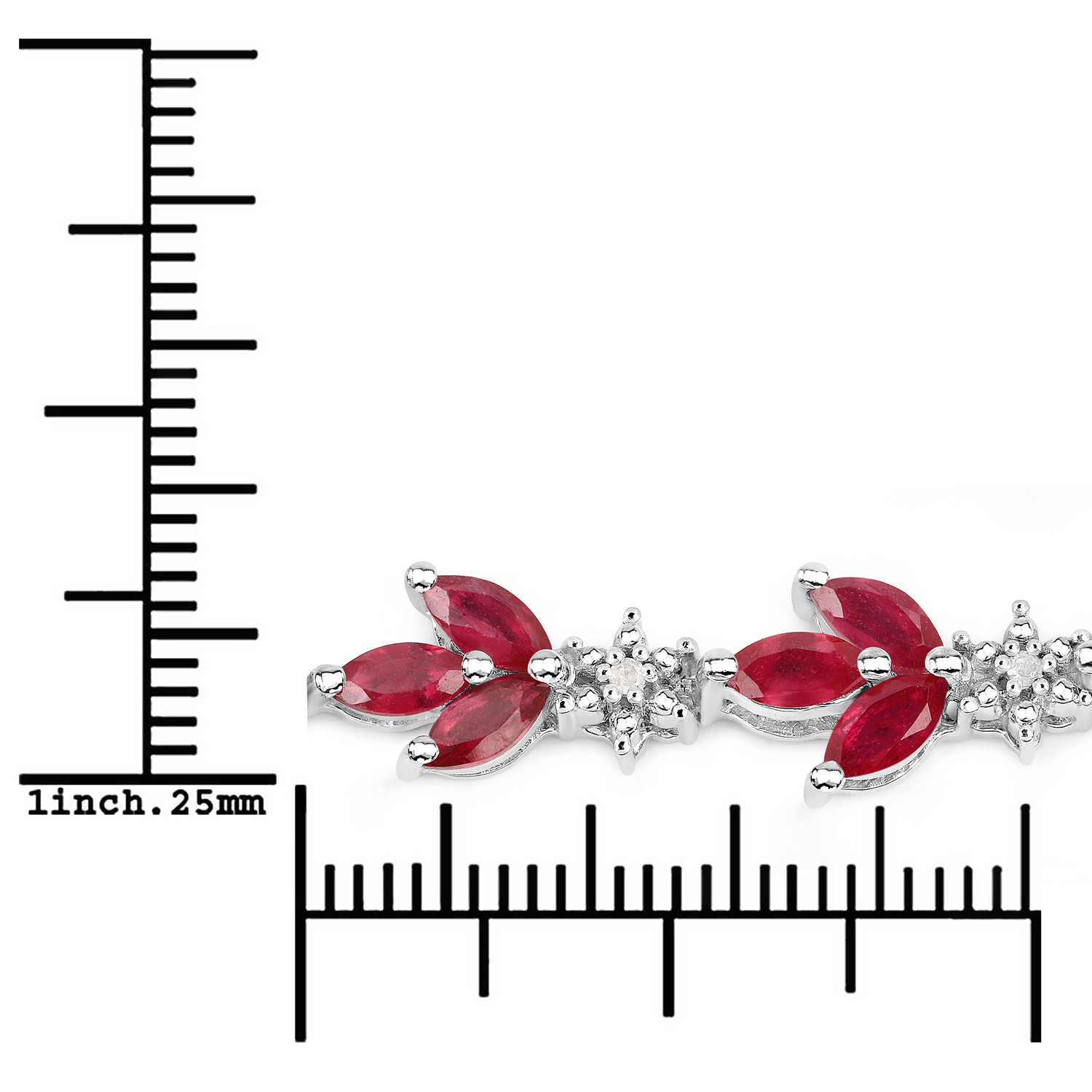 7.13 Carat Glass Filled Ruby and White Diamond .925 Sterling Silver Bracelet