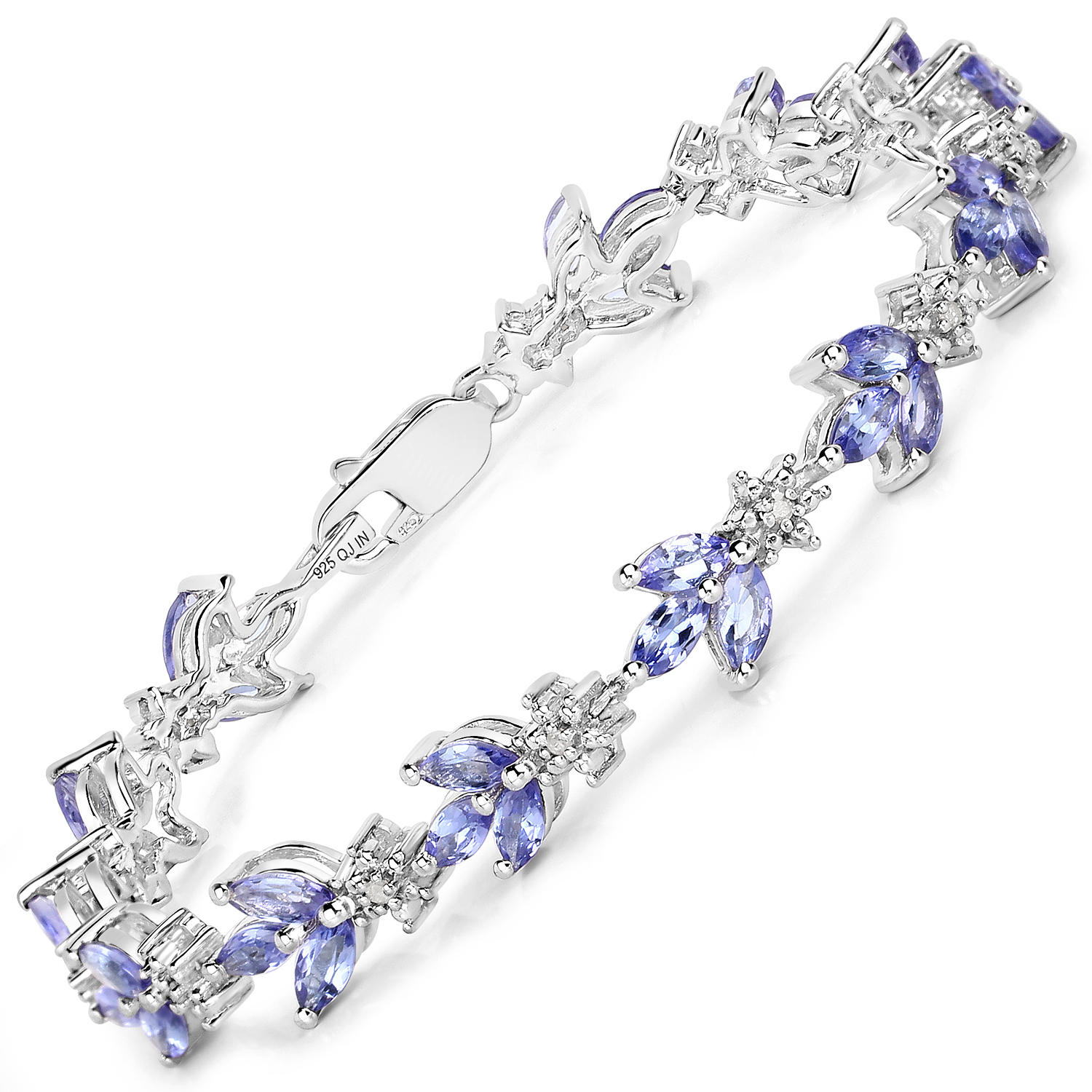 5.57 Carat Genuine Tanzanite and White Diamond .925 Sterling Silver Bracelet
