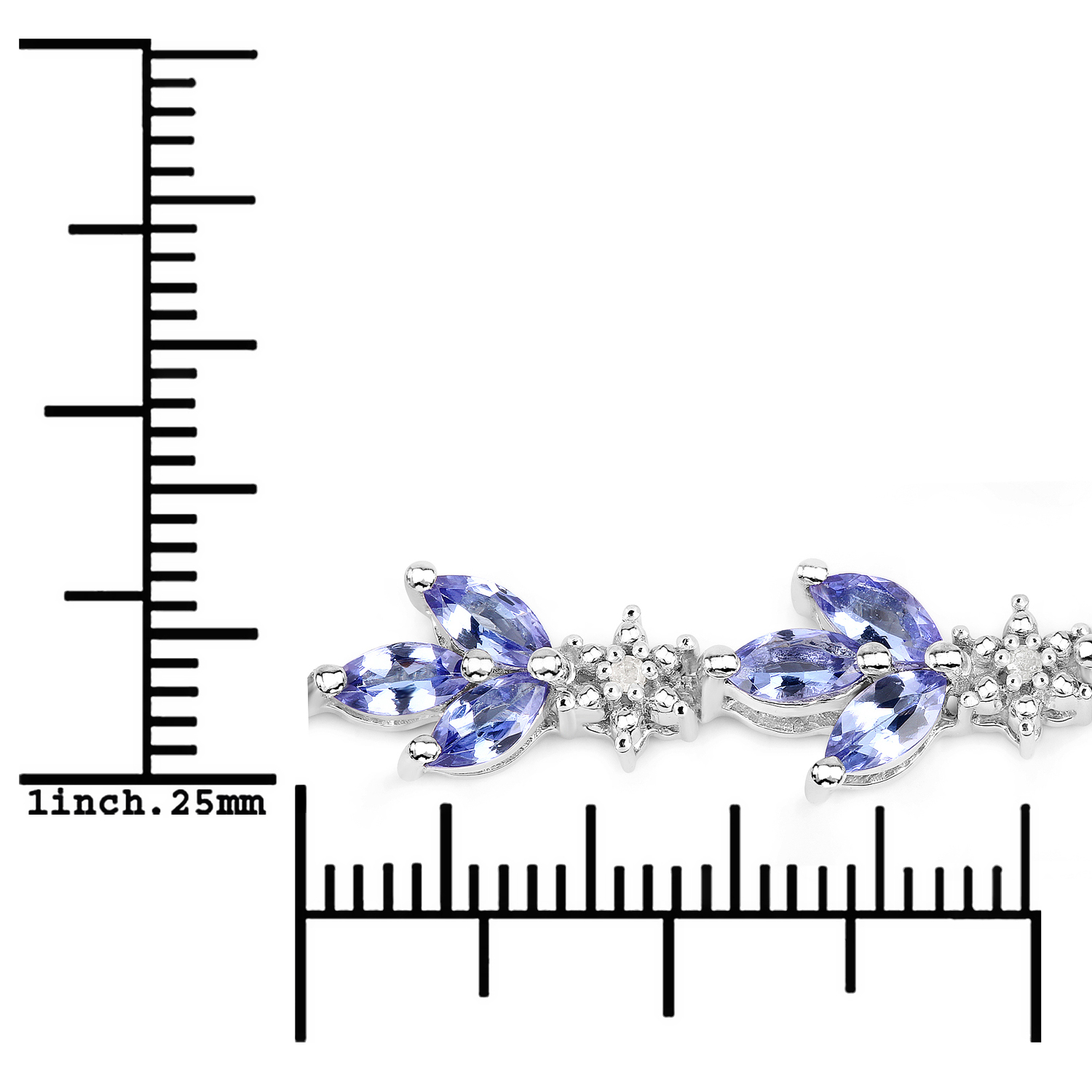 5.57 Carat Genuine Tanzanite and White Diamond .925 Sterling Silver Bracelet