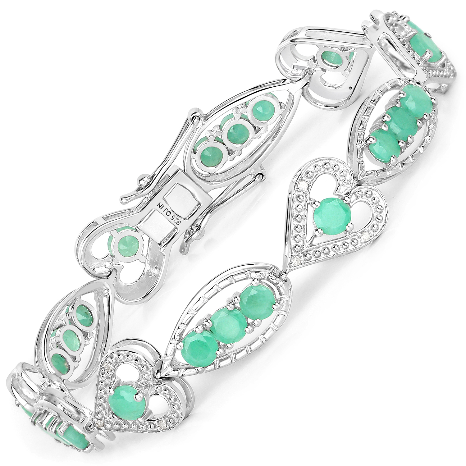 5.62 Carat Genuine Emerald and White Diamond .925 Sterling Silver Bracelet