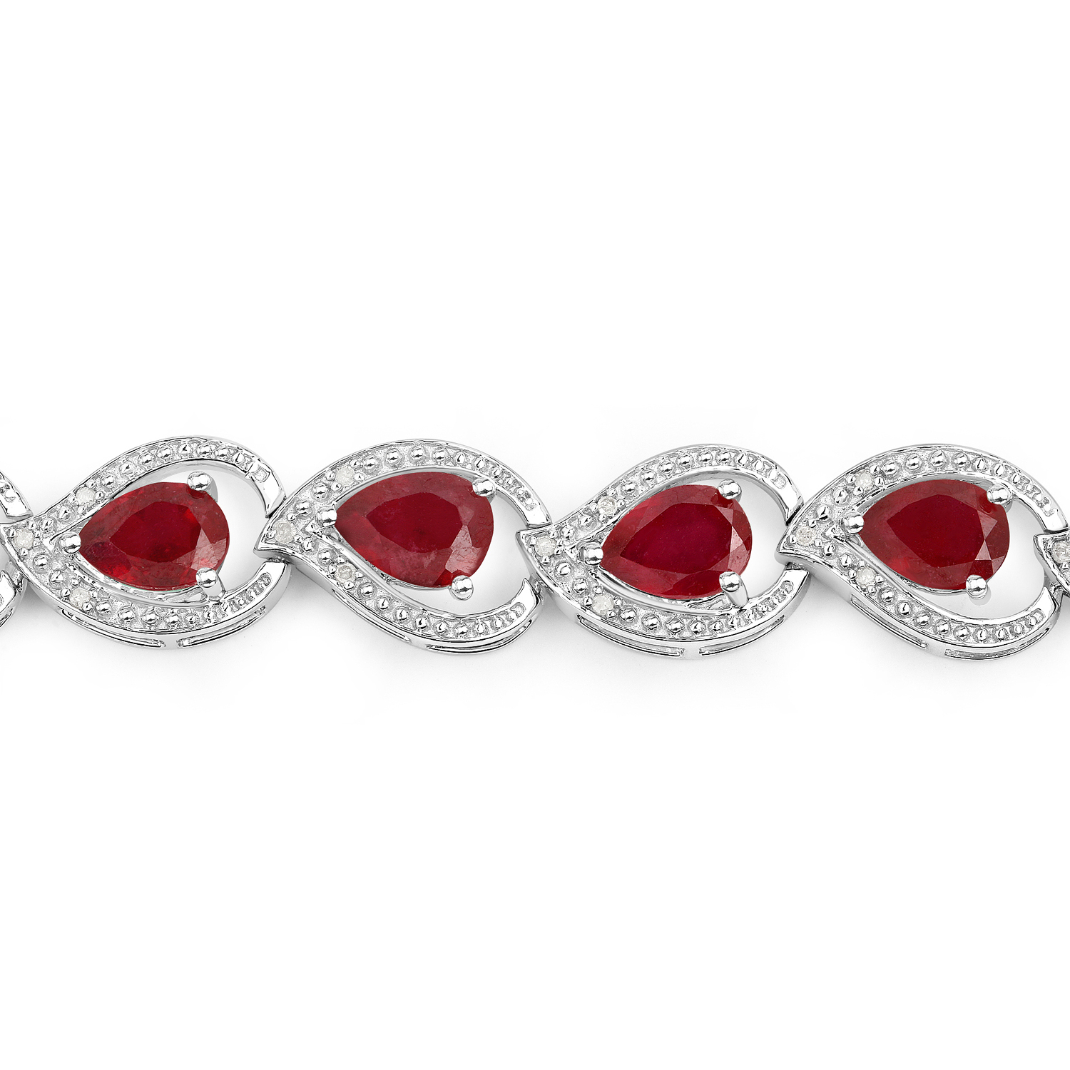 12.95 Carat Glass Filled Ruby and White Diamond .925 Sterling Silver Bracelet
