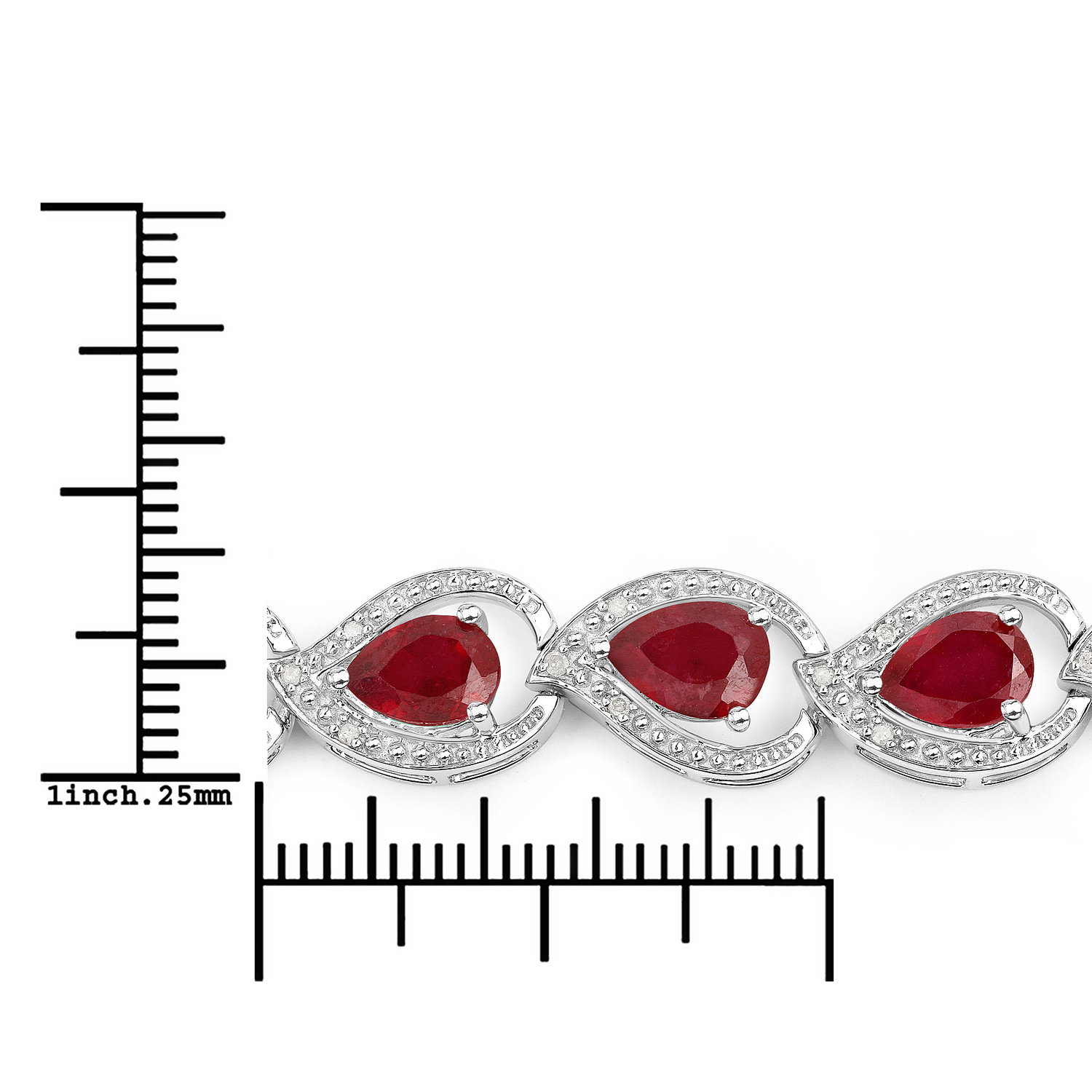 12.95 Carat Glass Filled Ruby and White Diamond .925 Sterling Silver Bracelet