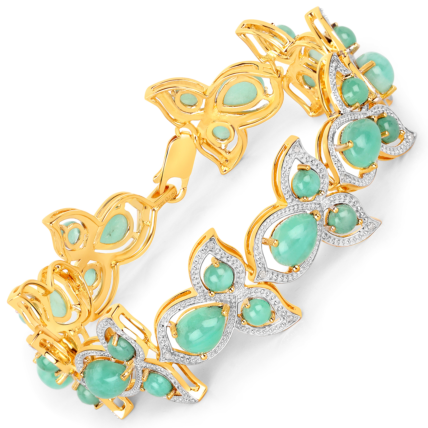 20.16 Carat Genuine Emerald and White Diamond .925 Sterling Silver Bracelet