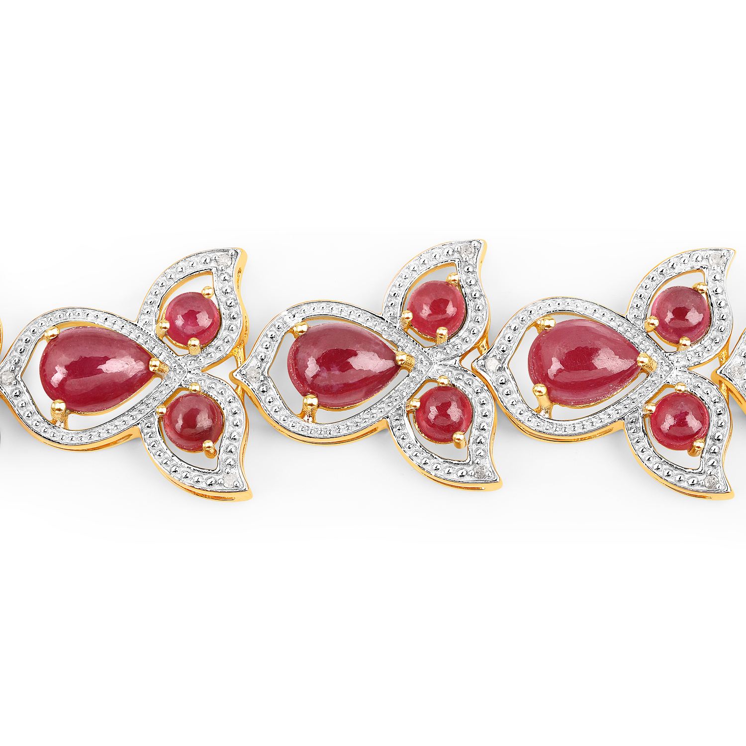 25.16 Carat Glass Filled Ruby and White Diamond .925 Sterling Silver Bracelet