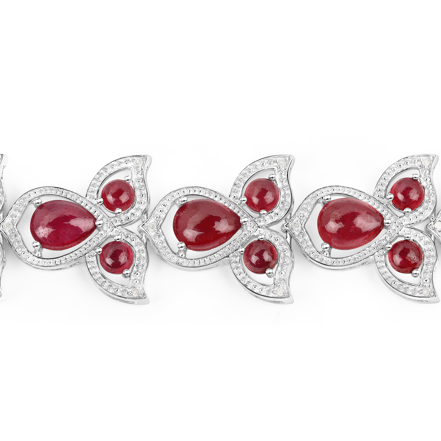 25.16 Carat Glass Filled Ruby and White Diamond .925 Sterling Silver Bracelet