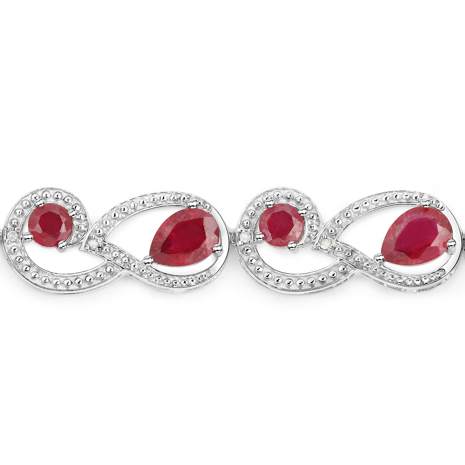 9.44 Carat Glass Filled Ruby and White Diamond .925 Sterling Silver Bracelet