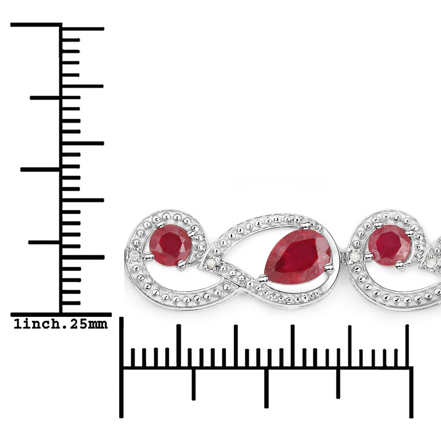9.44 Carat Glass Filled Ruby and White Diamond .925 Sterling Silver Bracelet
