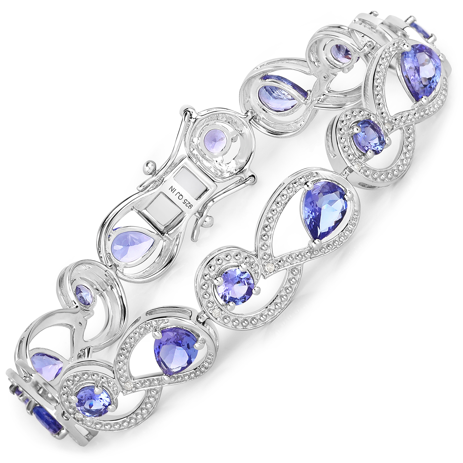 7.12 Carat Genuine Tanzanite and White Diamond .925 Sterling Silver Bracelet