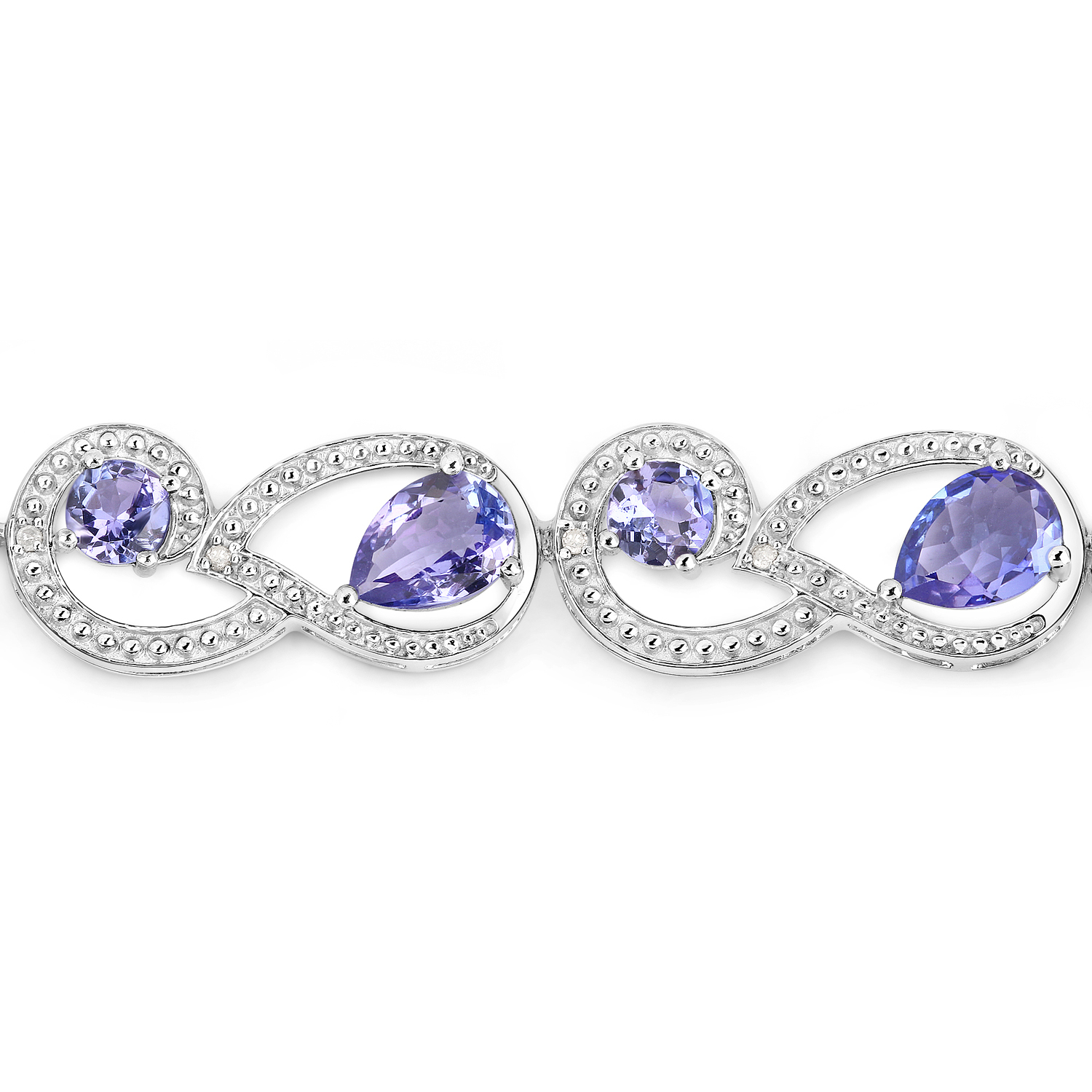 7.12 Carat Genuine Tanzanite and White Diamond .925 Sterling Silver Bracelet