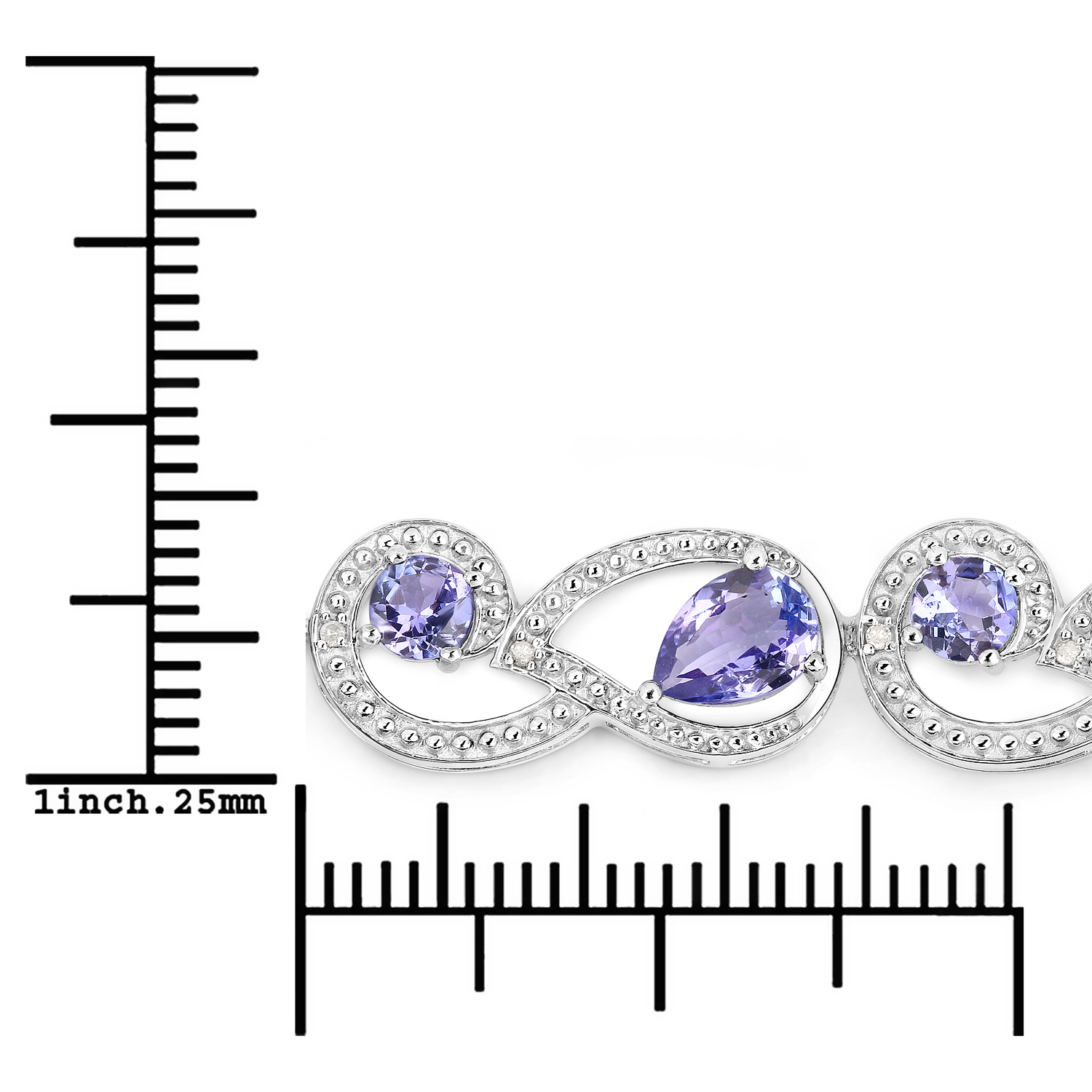 7.12 Carat Genuine Tanzanite and White Diamond .925 Sterling Silver Bracelet