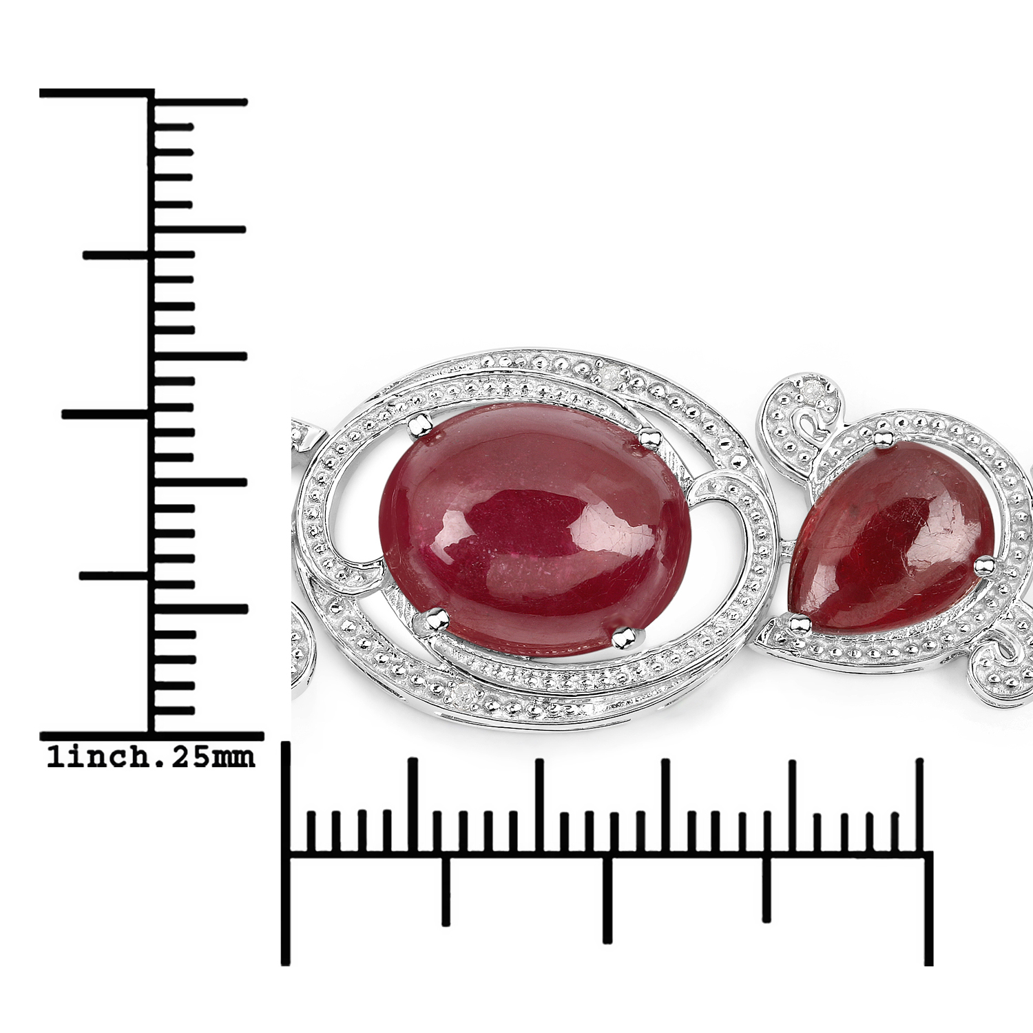 43.74 Carat Glass Filled Ruby and White Diamond .925 Sterling Silver Bracelet