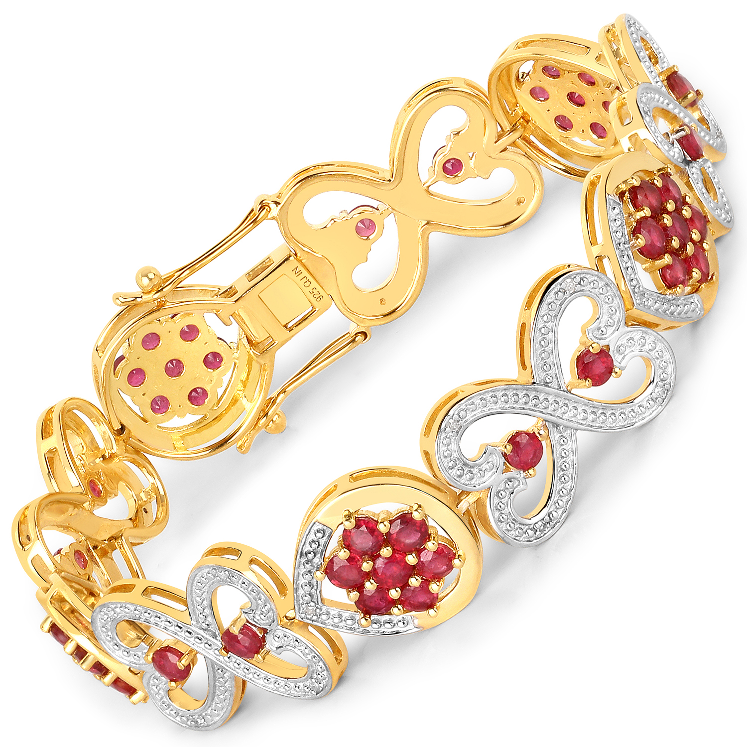 5.98 Carat Glass Filled Ruby and White Diamond .925 Sterling Silver Bracelet