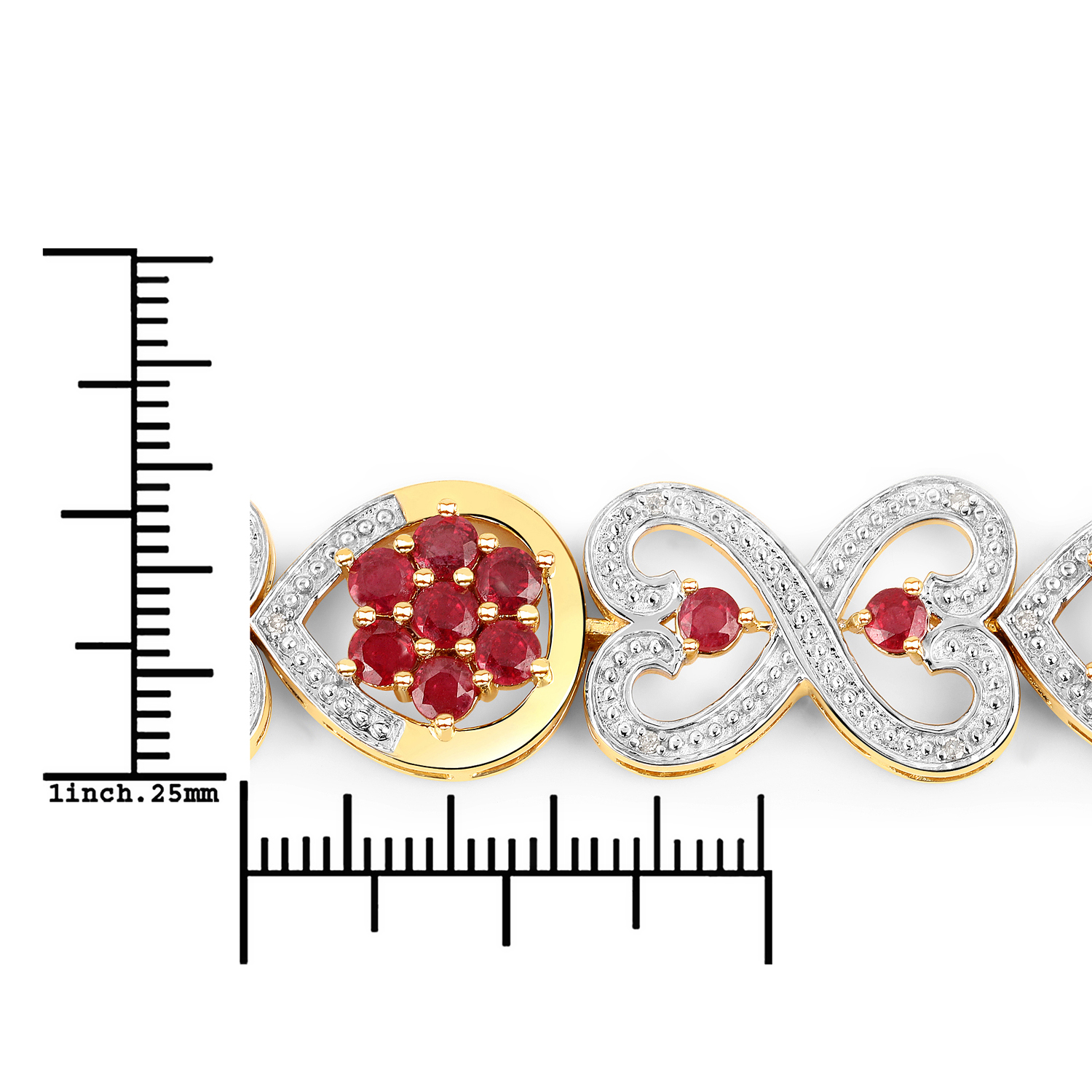 5.98 Carat Glass Filled Ruby and White Diamond .925 Sterling Silver Bracelet