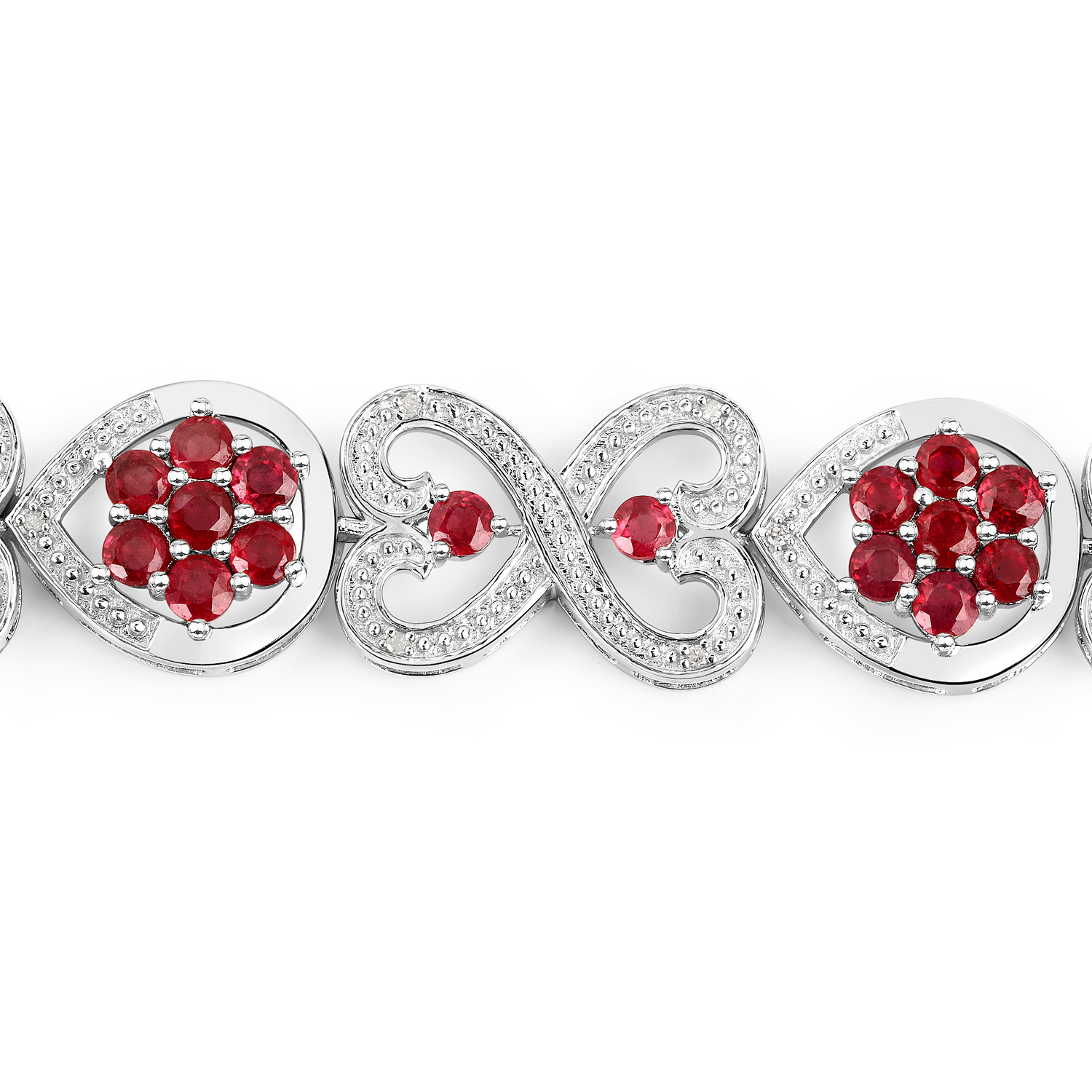 5.98 Carat Glass Filled Ruby and White Diamond .925 Sterling Silver Bracelet