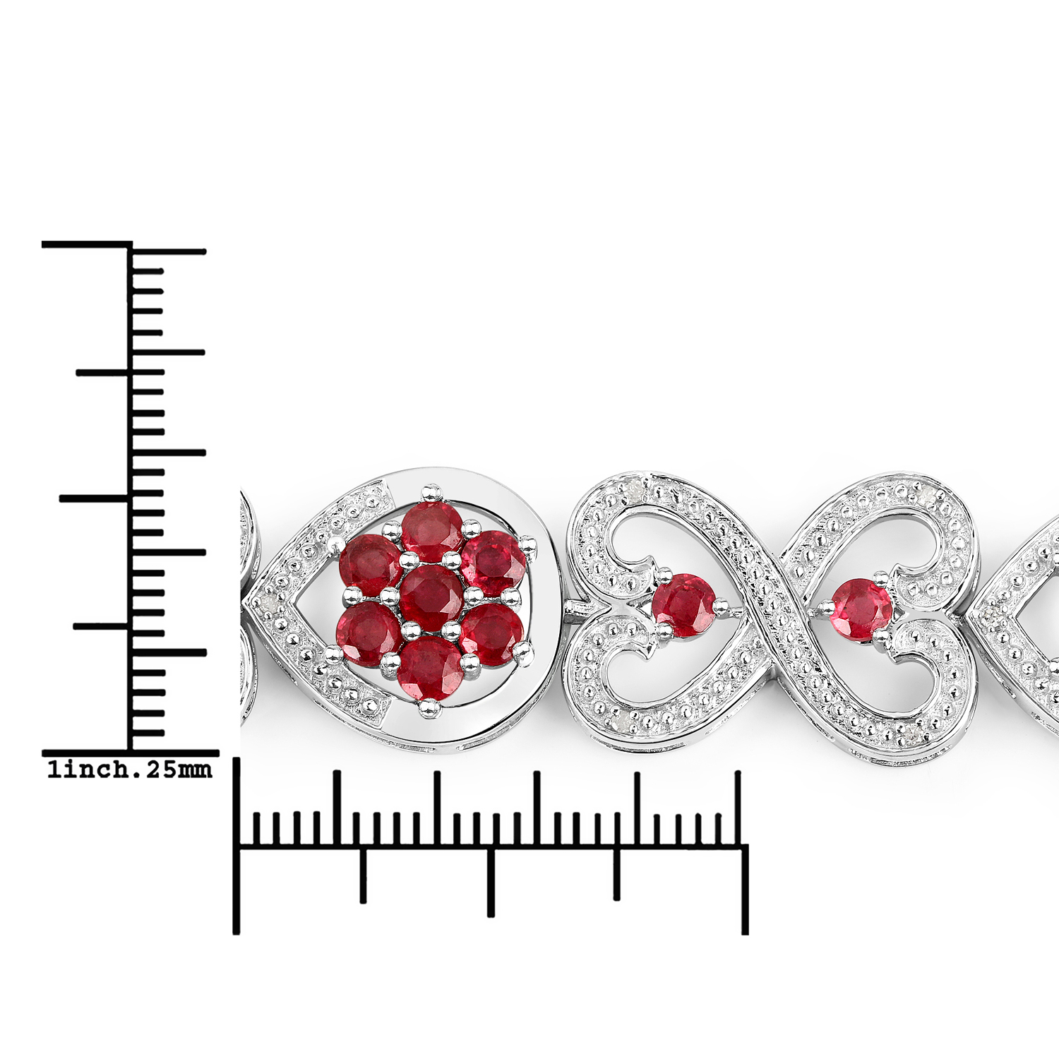 5.98 Carat Glass Filled Ruby and White Diamond .925 Sterling Silver Bracelet