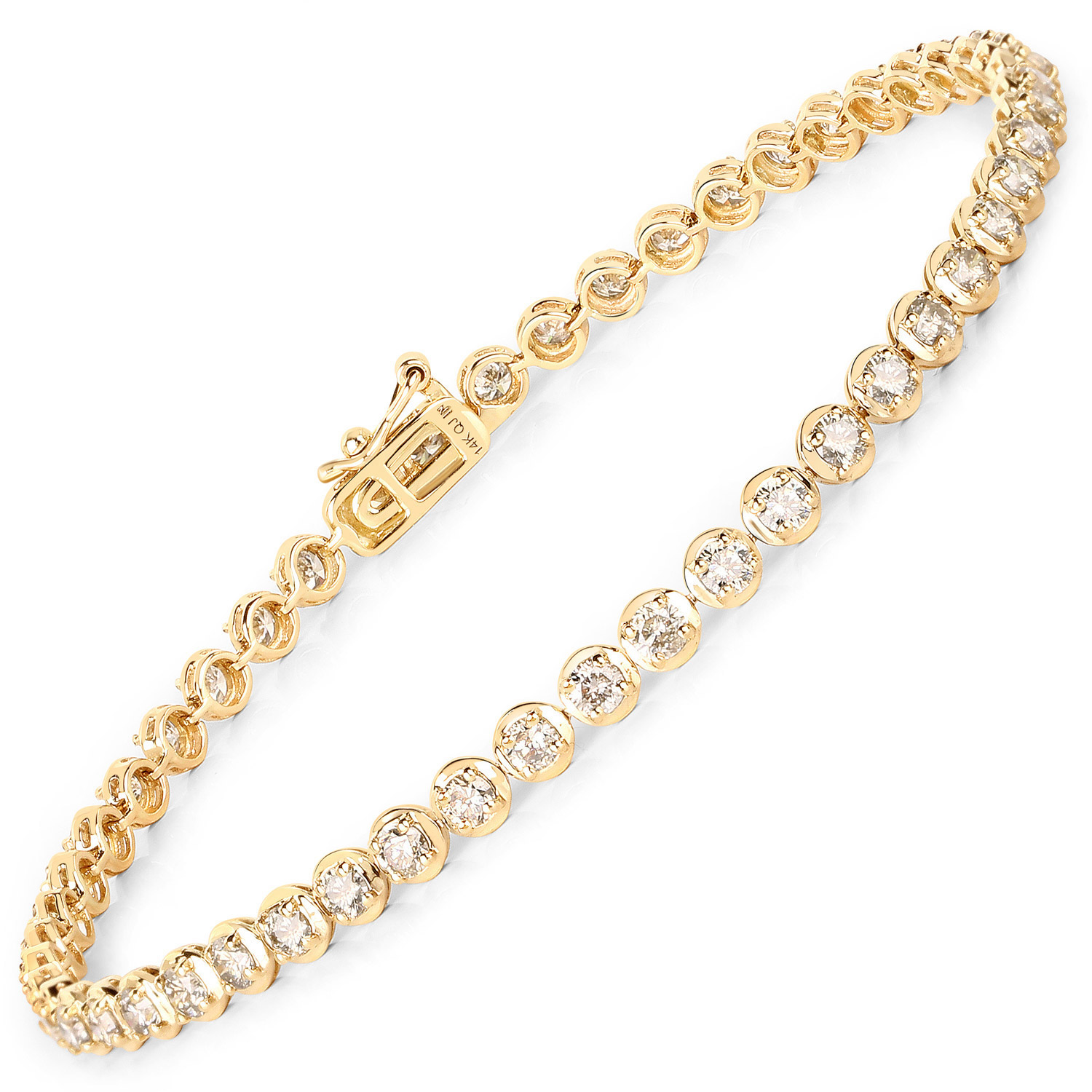 3.10 Carat Genuine TTLB Diamond 14K Yellow Gold Bracelet