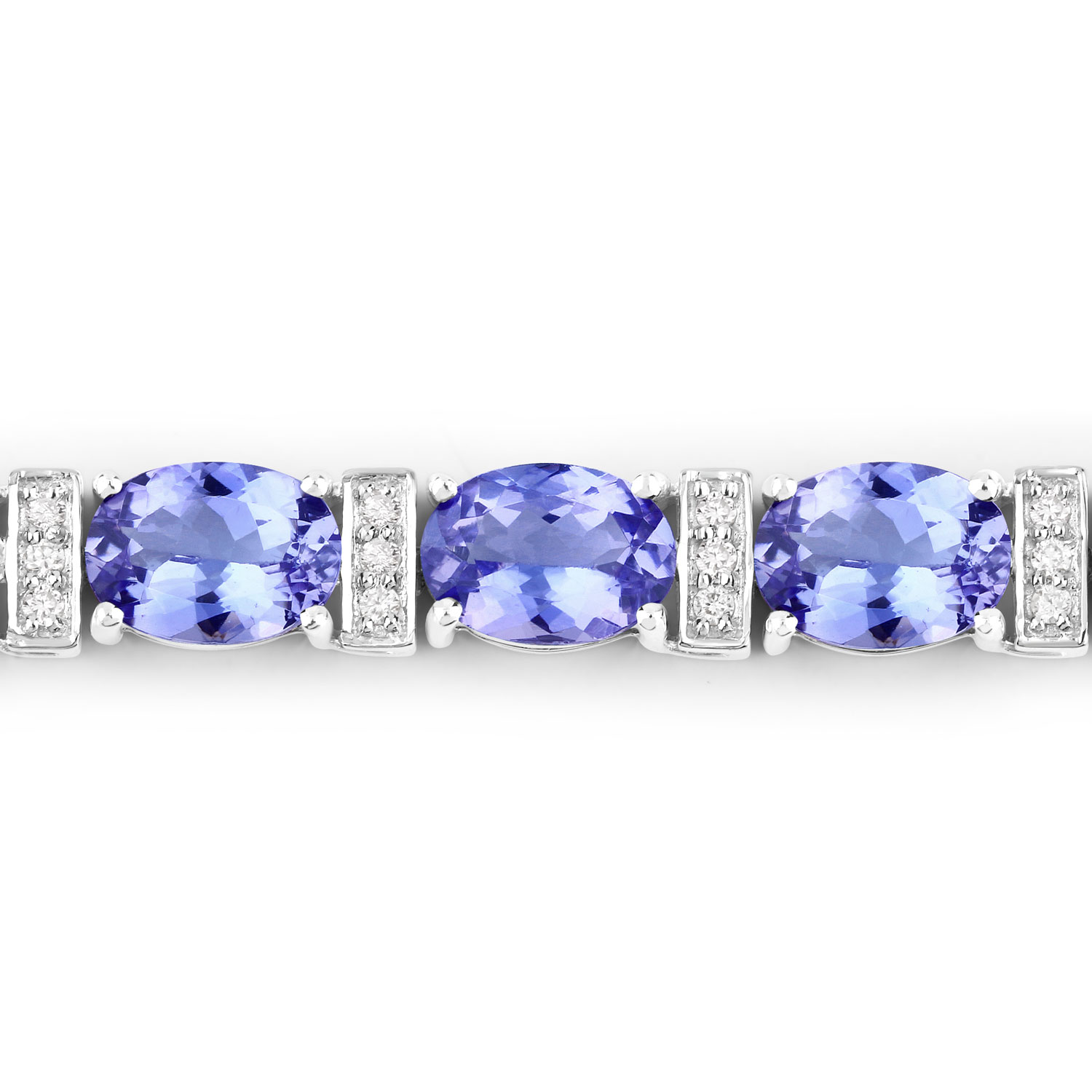 14.62 Carat Genuine Tanzanite and White Diamond 14K White Gold Bracelet