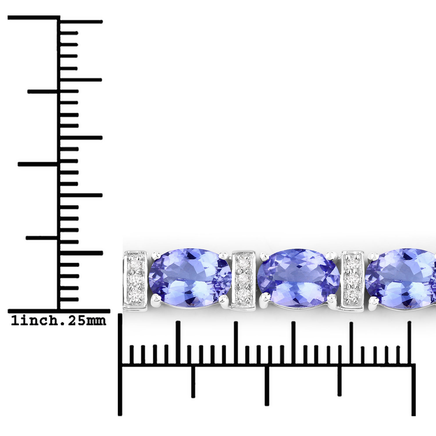 14.62 Carat Genuine Tanzanite and White Diamond 14K White Gold Bracelet