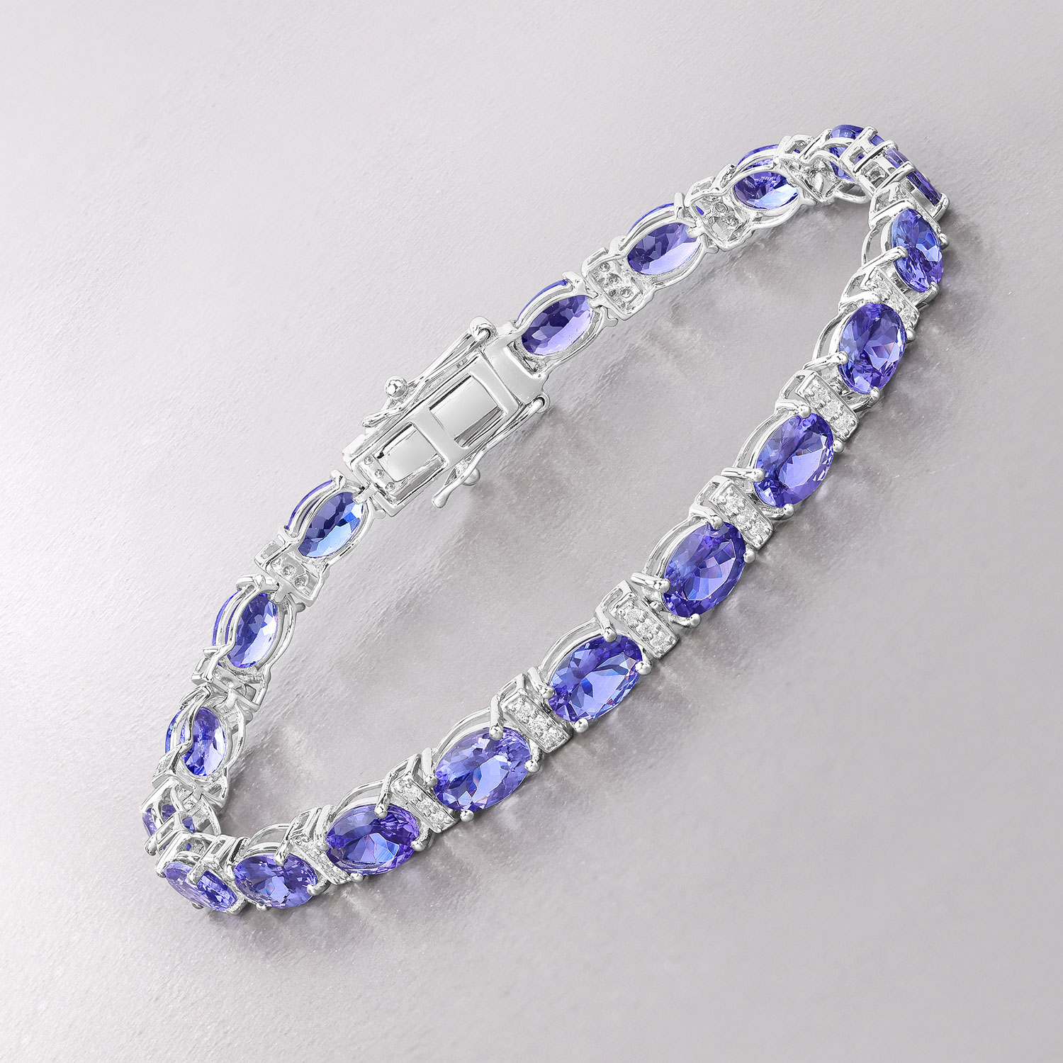 14.62 Carat Genuine Tanzanite and White Diamond 14K White Gold Bracelet