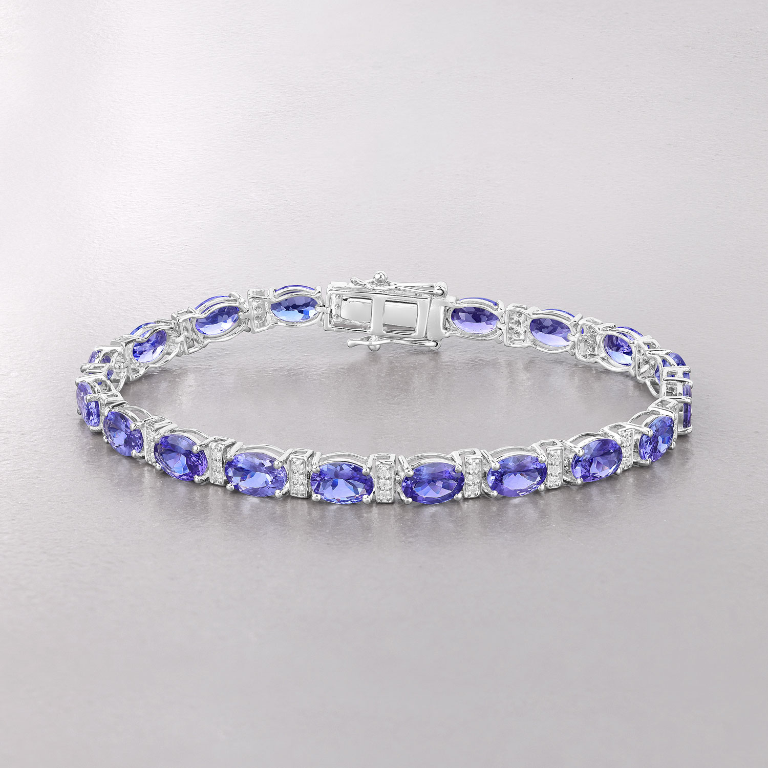 14.62 Carat Genuine Tanzanite and White Diamond 14K White Gold Bracelet