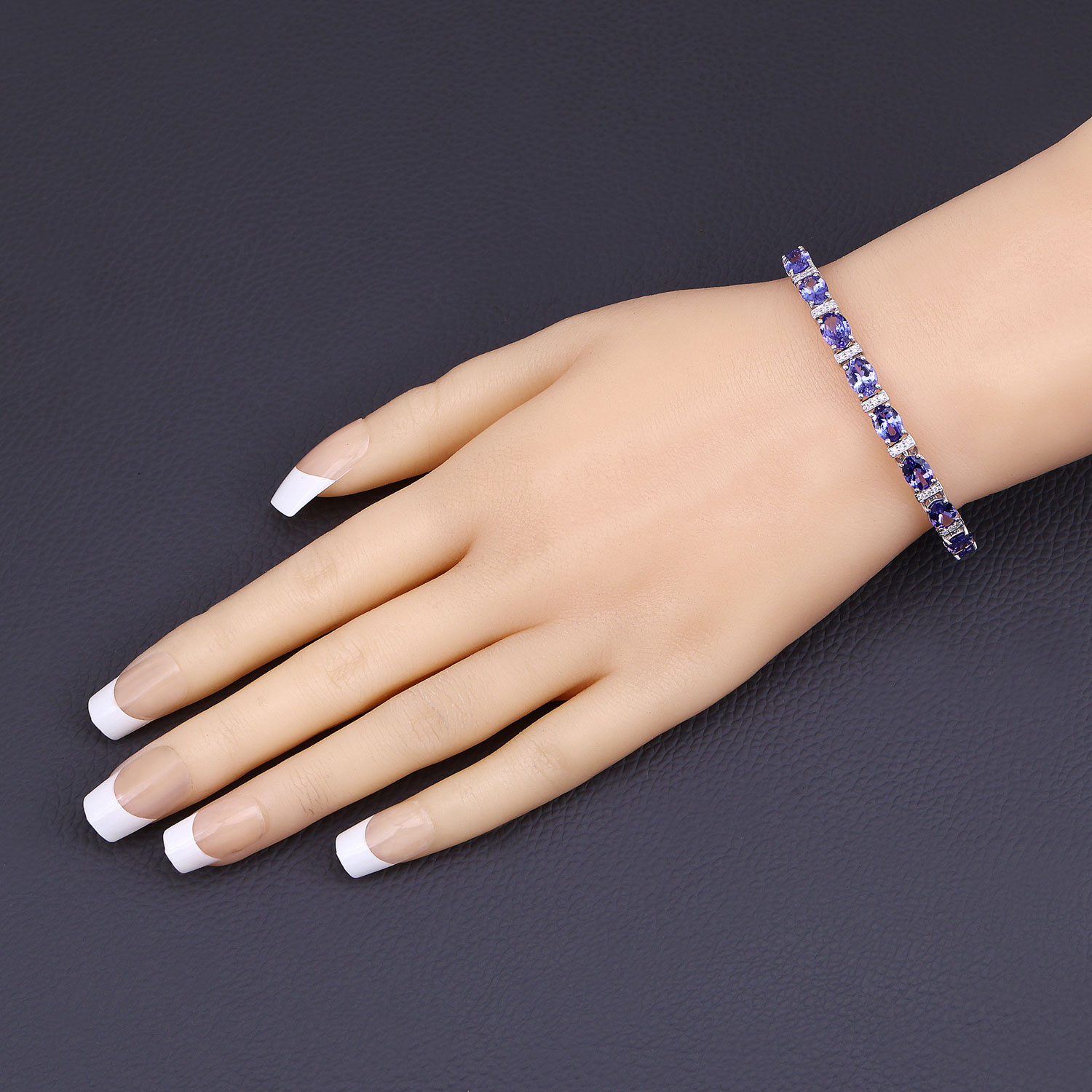 14.62 Carat Genuine Tanzanite and White Diamond 14K White Gold Bracelet