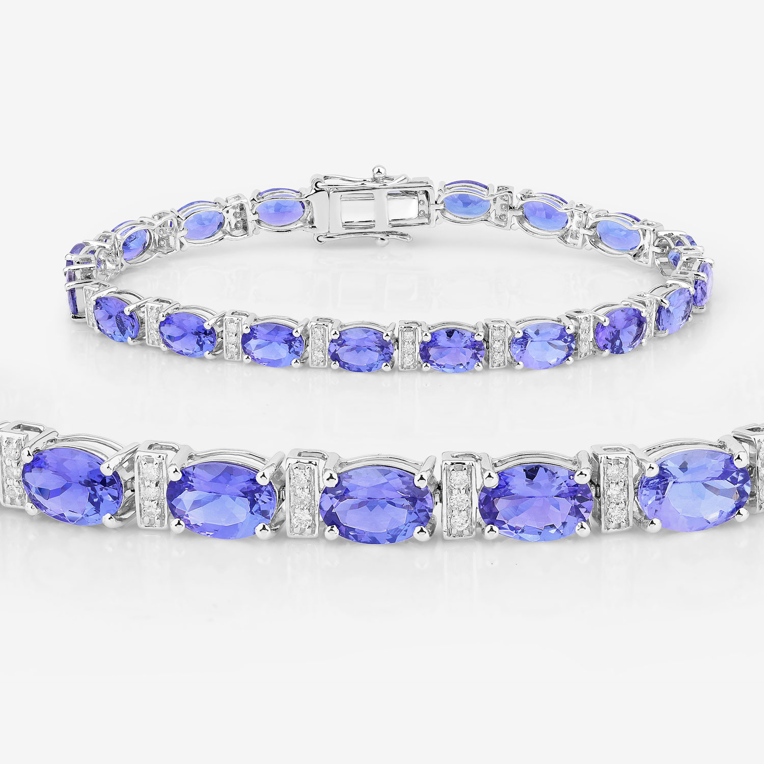 14.62 Carat Genuine Tanzanite and White Diamond 14K White Gold Bracelet