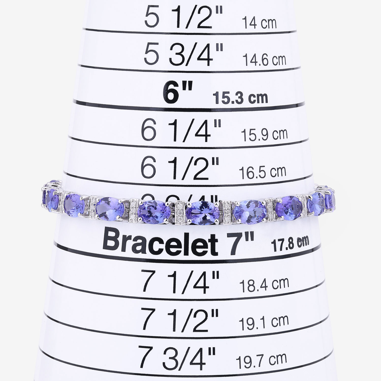 14.62 Carat Genuine Tanzanite and White Diamond 14K White Gold Bracelet