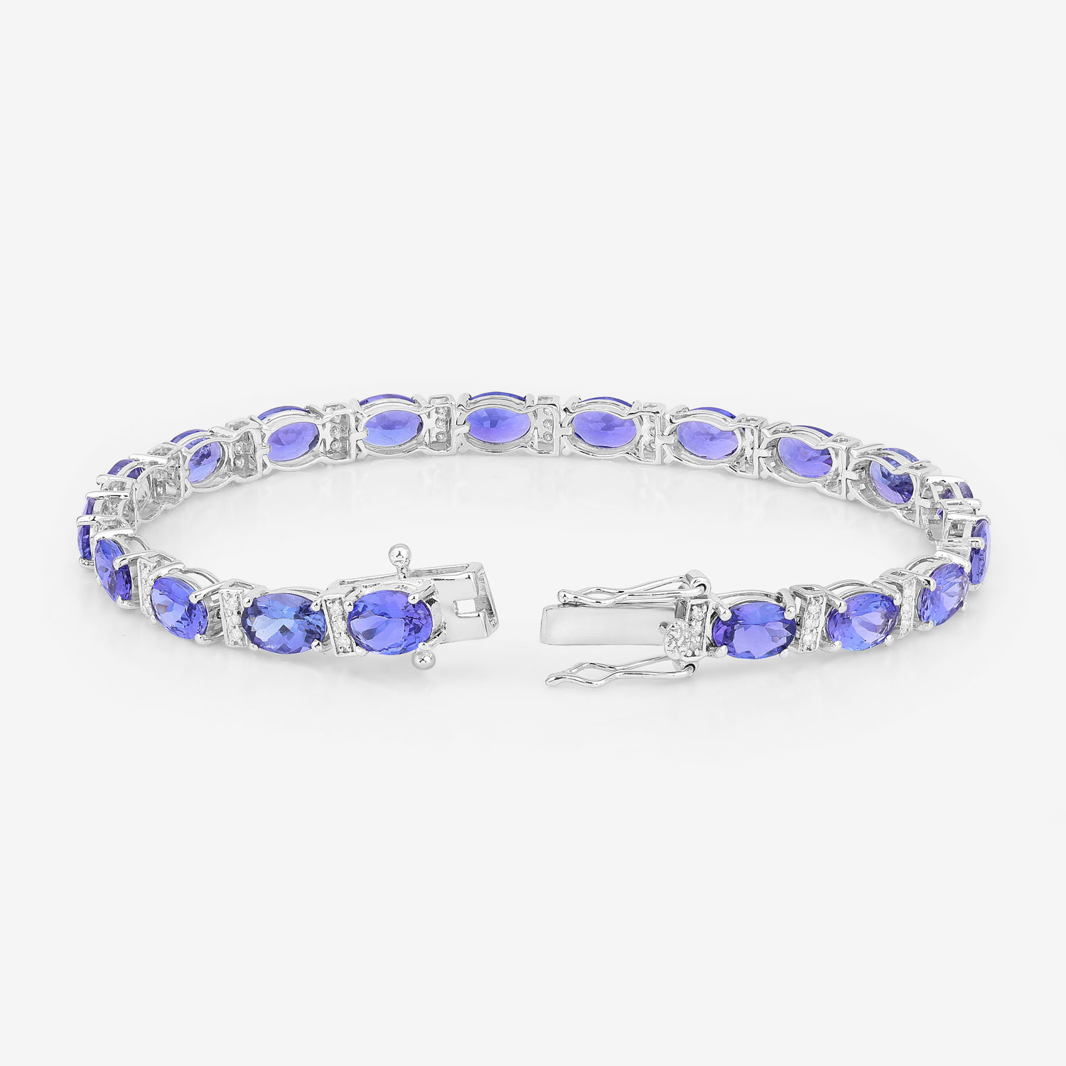14.62 Carat Genuine Tanzanite and White Diamond 14K White Gold Bracelet