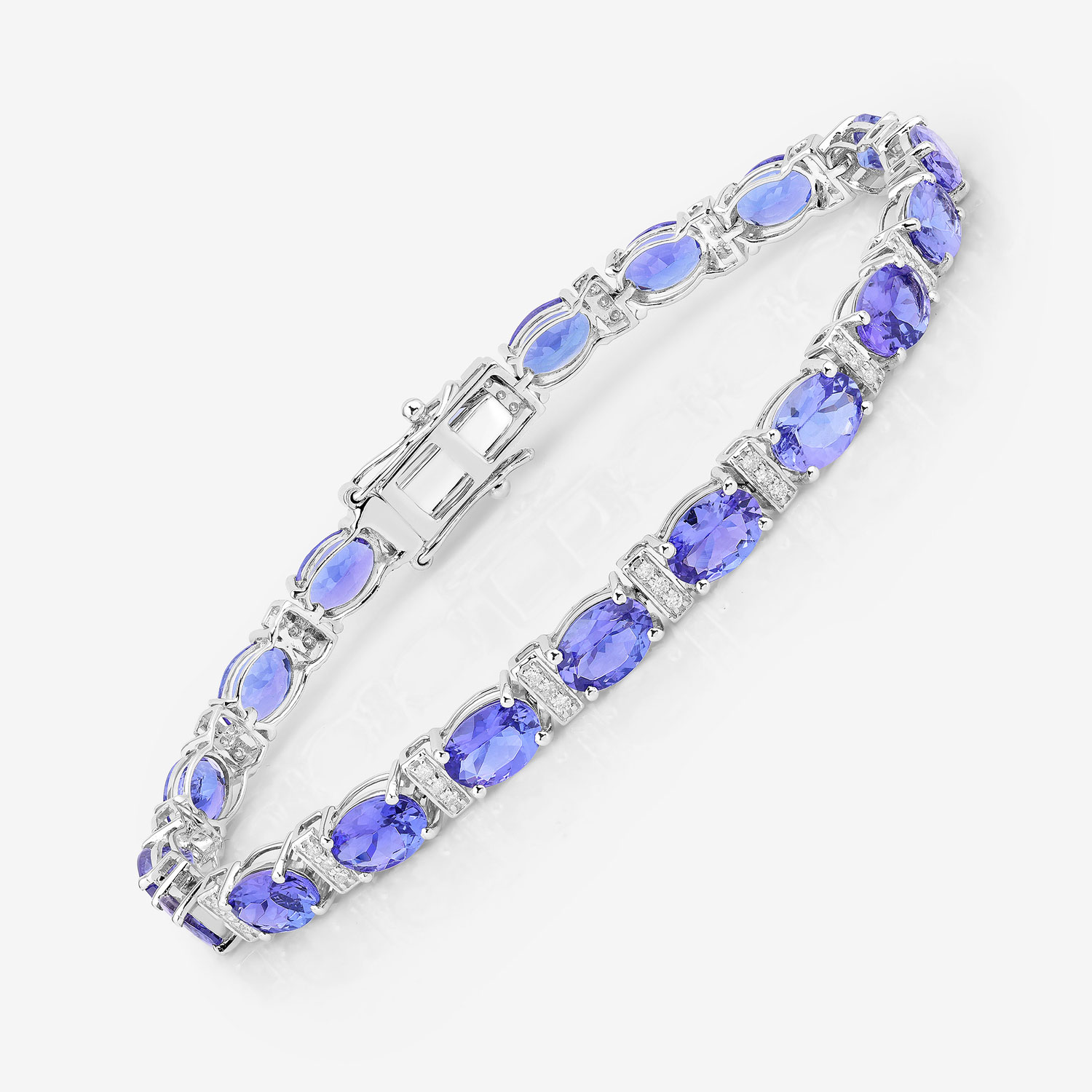 14.62 Carat Genuine Tanzanite and White Diamond 14K White Gold Bracelet