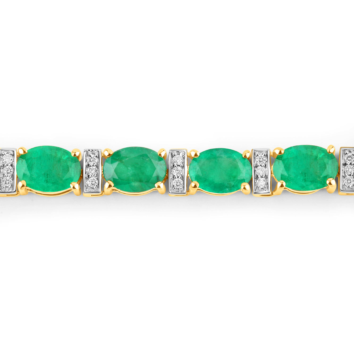 14.05 Carat Genuine Zambian Emerald and White Diamond 14K Yellow Gold Bracelet