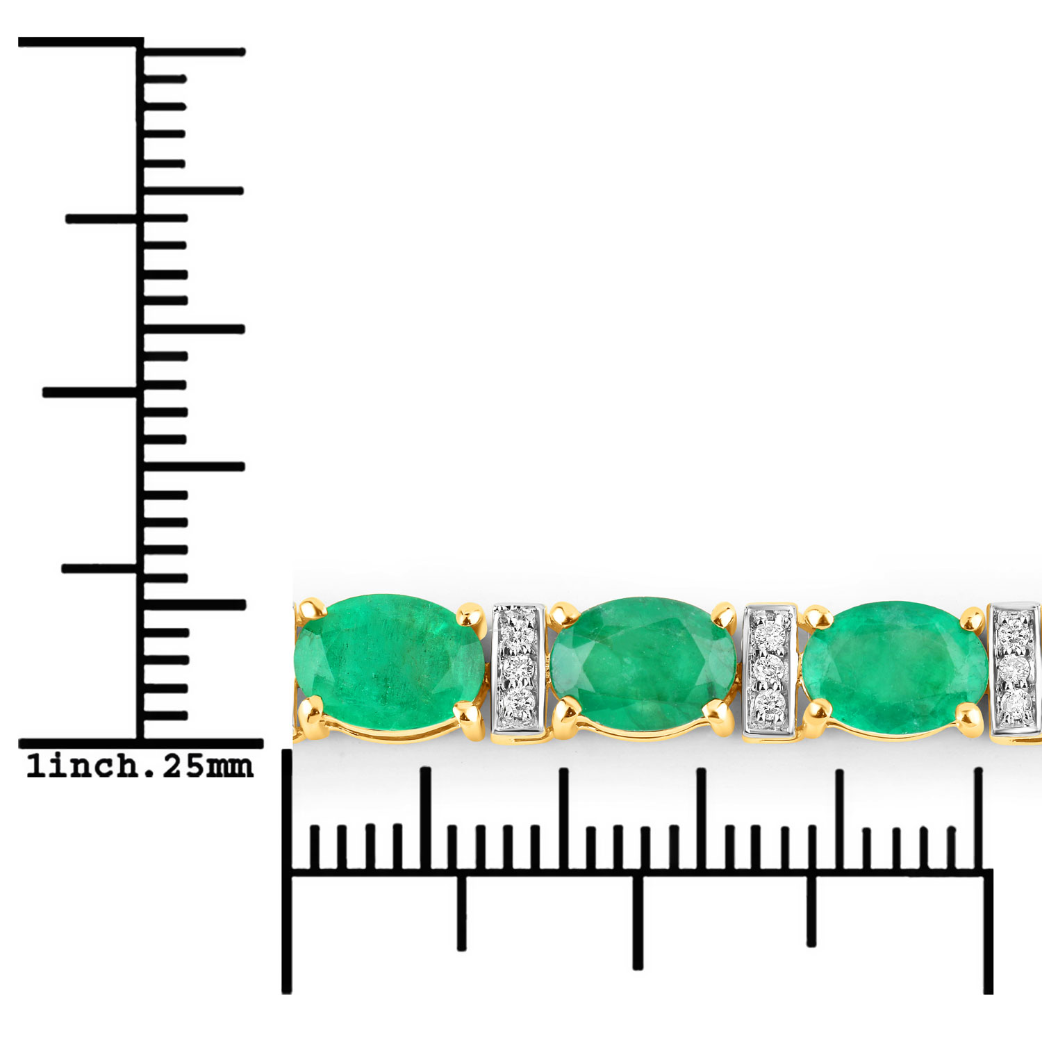 14.05 Carat Genuine Zambian Emerald and White Diamond 14K Yellow Gold Bracelet