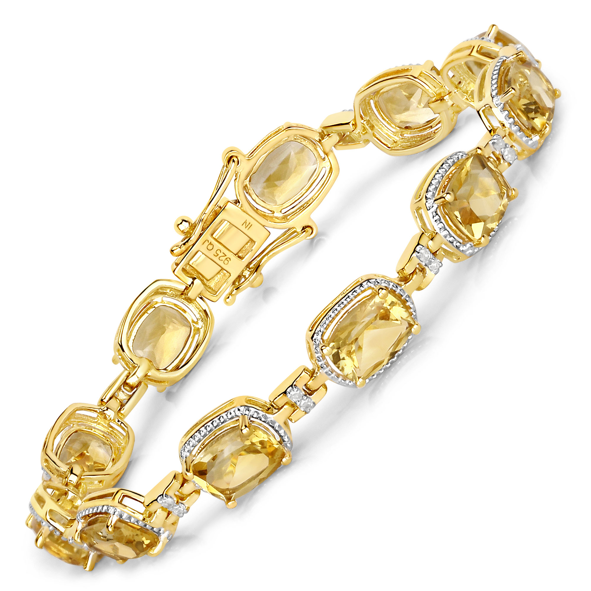 14.51 Carat Genuine Citrine and White Diamond .925 Sterling Silver Bracelet