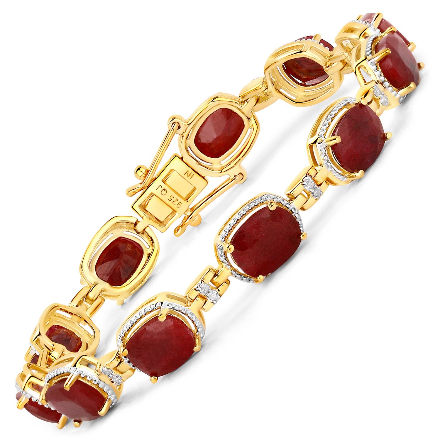 21.11 Carat Dyed Ruby and White Diamond .925 Sterling Silver Bracelet