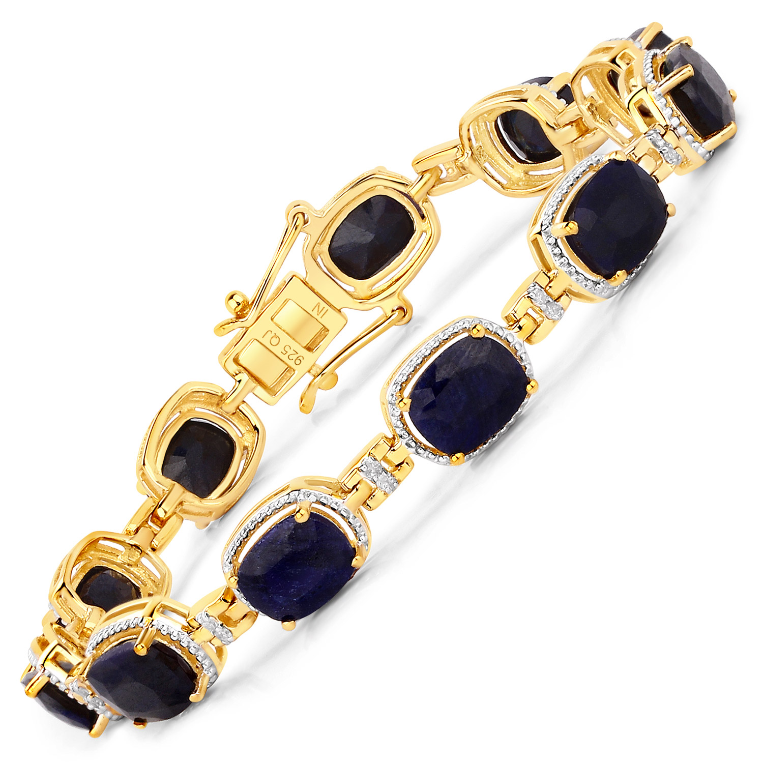 21.11 Carat Dyed Sapphire and White Diamond .925 Sterling Silver Bracelet