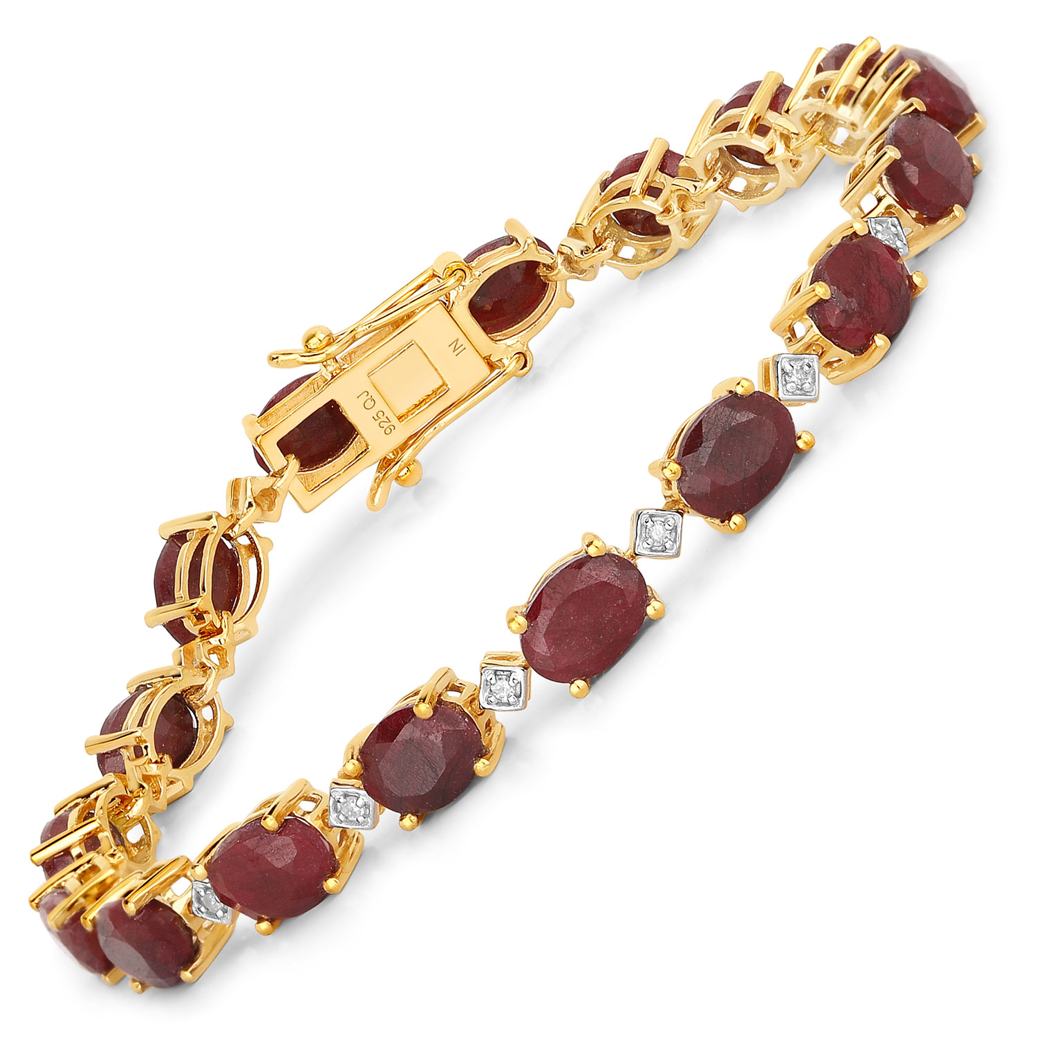 20.55 Carat Dyed Ruby and White Diamond .925 Sterling Silver Bracelet