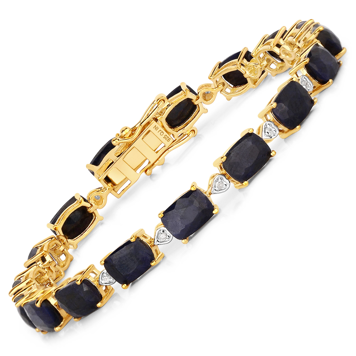 17.15 Carat Dyed Sapphire and White Diamond .925 Sterling Silver Bracelet