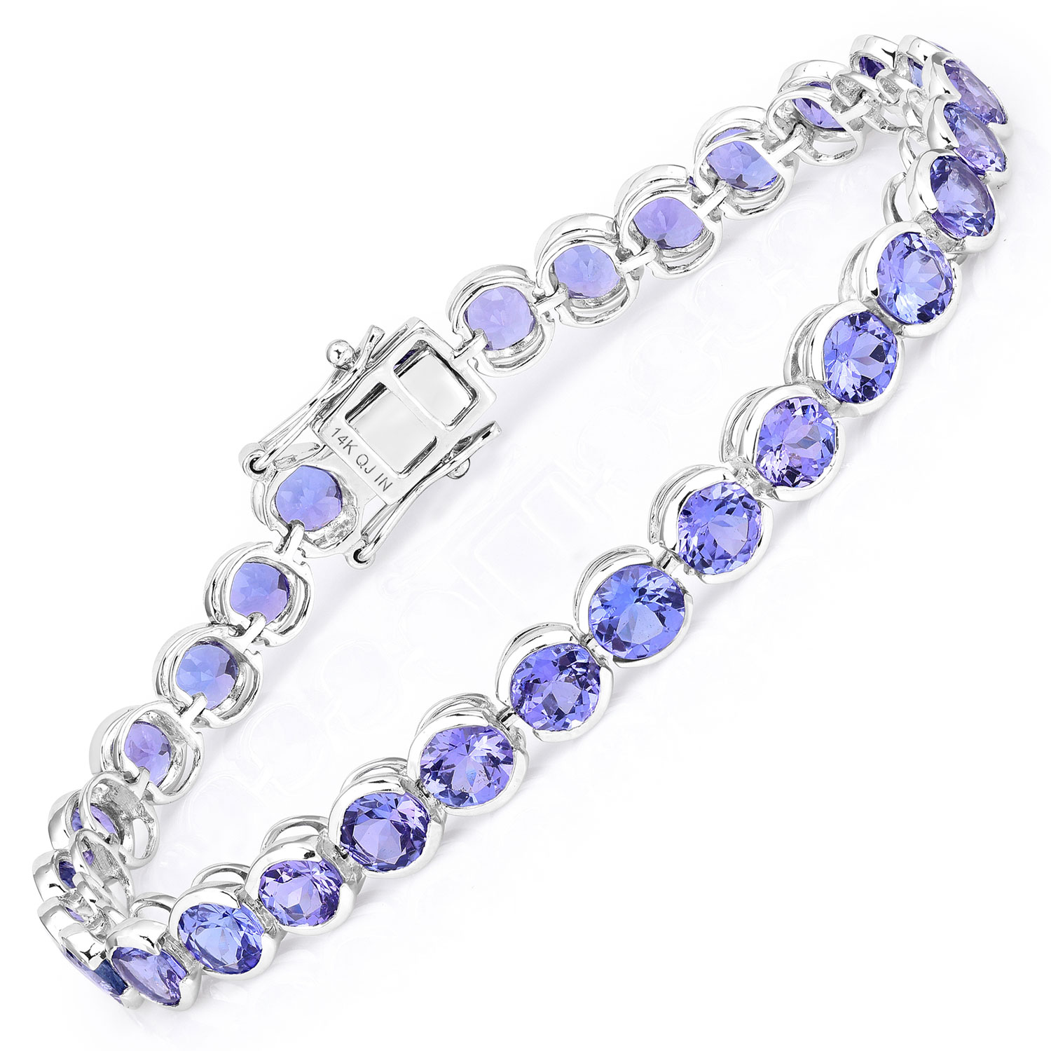 12.60 Carat Genuine Tanzanite 14K White Gold Bracelet