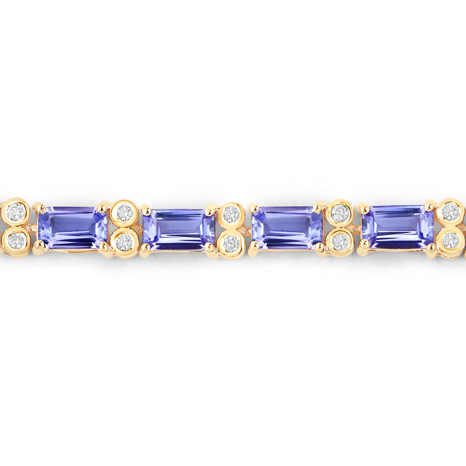 7.50 Carat Genuine Tanzanite and White Diamond 14K Yellow Gold Bracelet