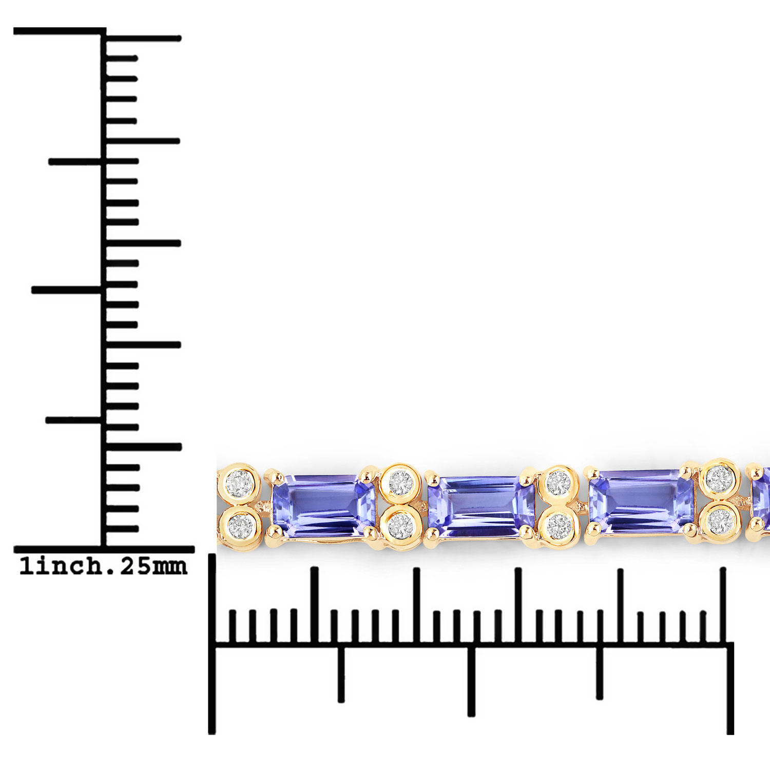7.50 Carat Genuine Tanzanite and White Diamond 14K Yellow Gold Bracelet