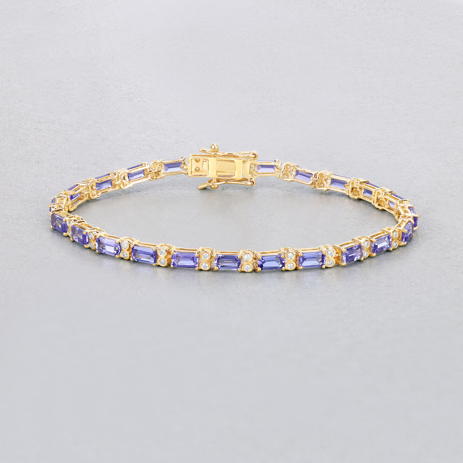 7.50 Carat Genuine Tanzanite and White Diamond 14K Yellow Gold Bracelet