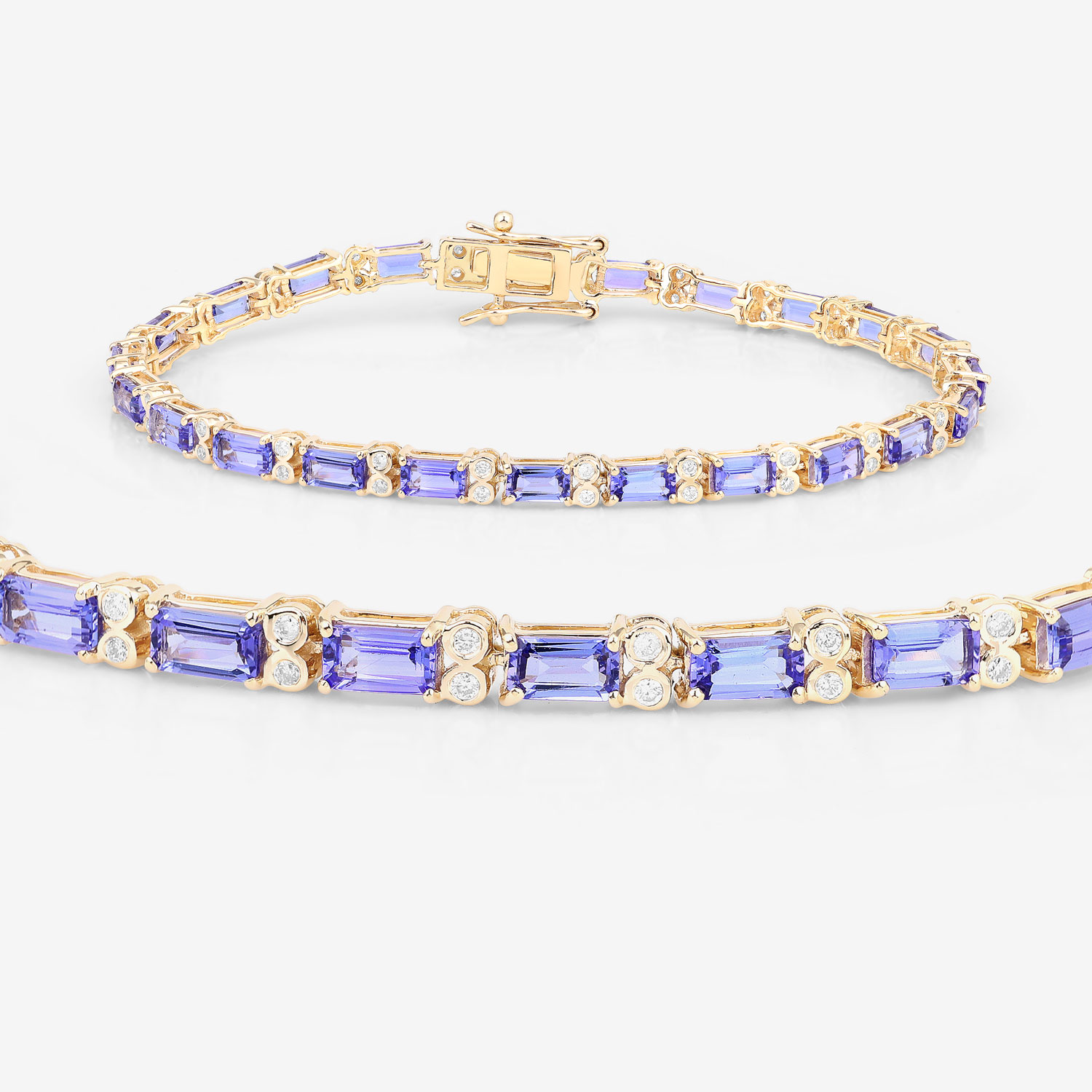 7.50 Carat Genuine Tanzanite and White Diamond 14K Yellow Gold Bracelet