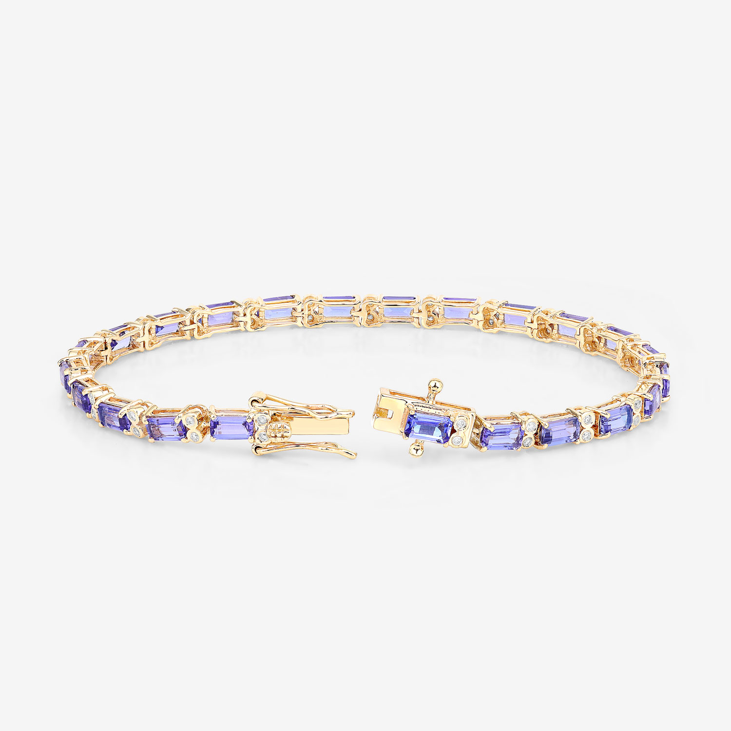 7.50 Carat Genuine Tanzanite and White Diamond 14K Yellow Gold Bracelet