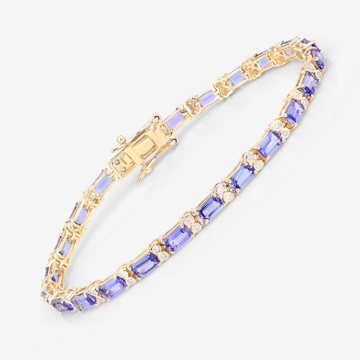 7.50 Carat Genuine Tanzanite and White Diamond 14K Yellow Gold Bracelet